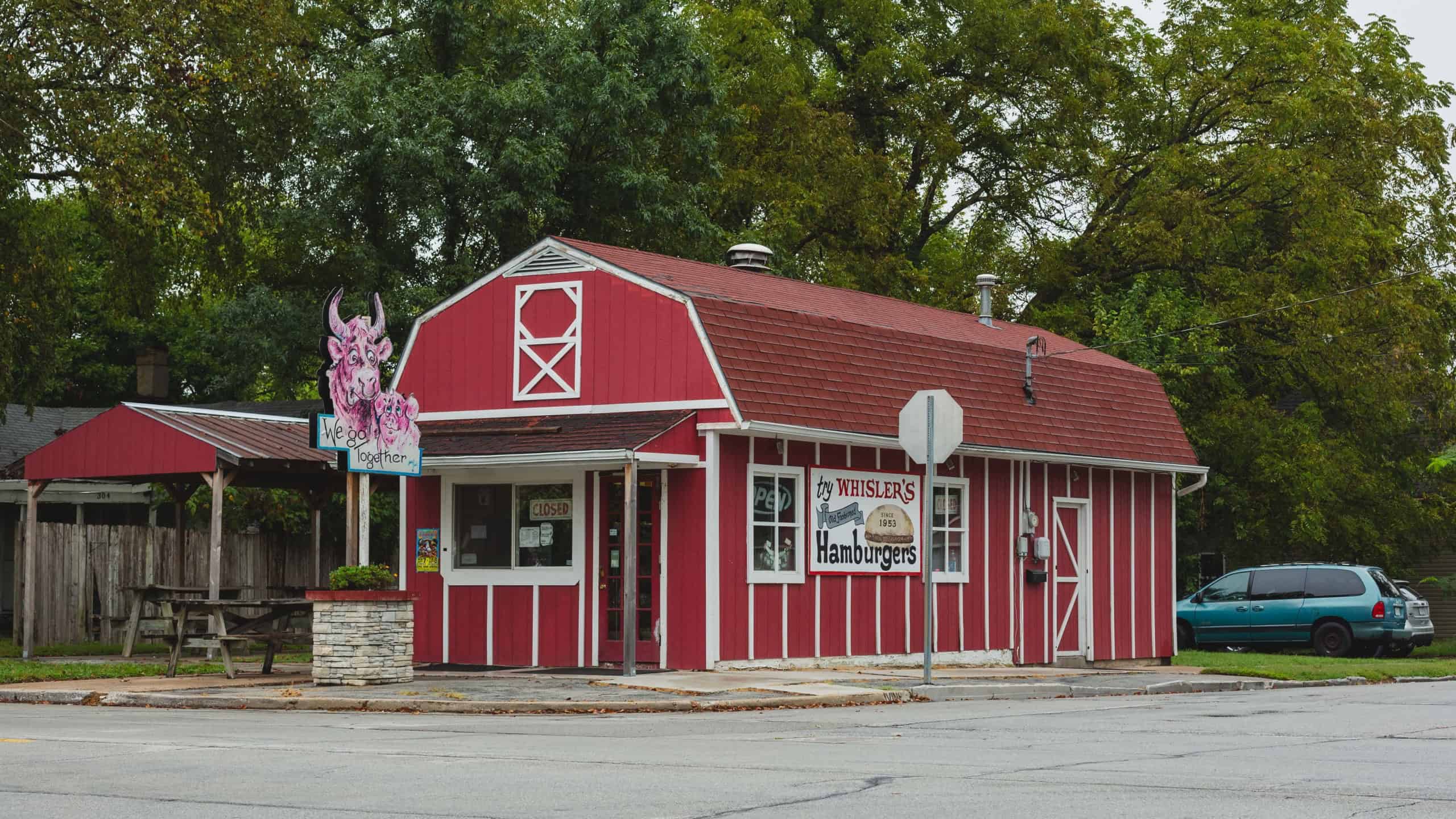 Carthage, Missouri, September 10, 2020: A red barn hamburger shack on Route 66.