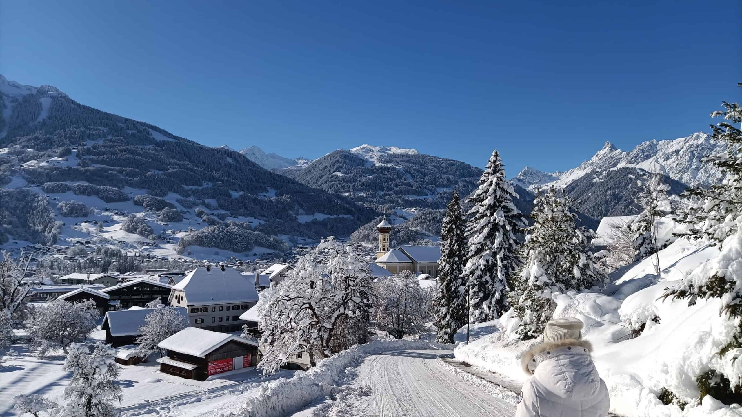 A beautiful view of houses covered with snow