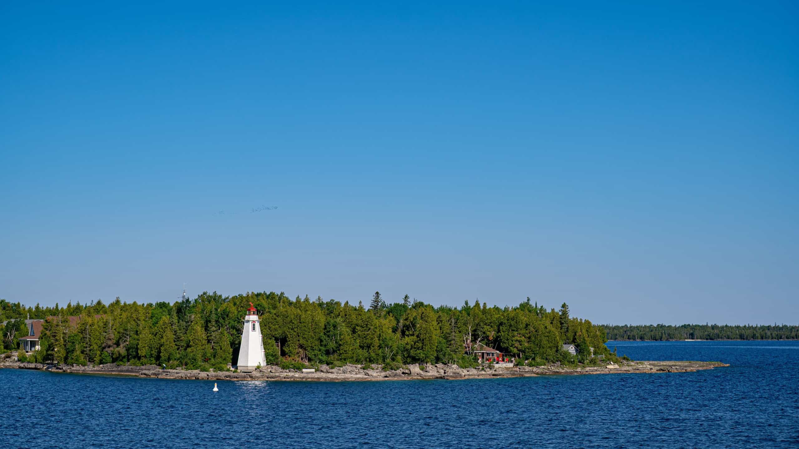 View of Big Tub Lighthouse and Lake Huron in Tobermory.