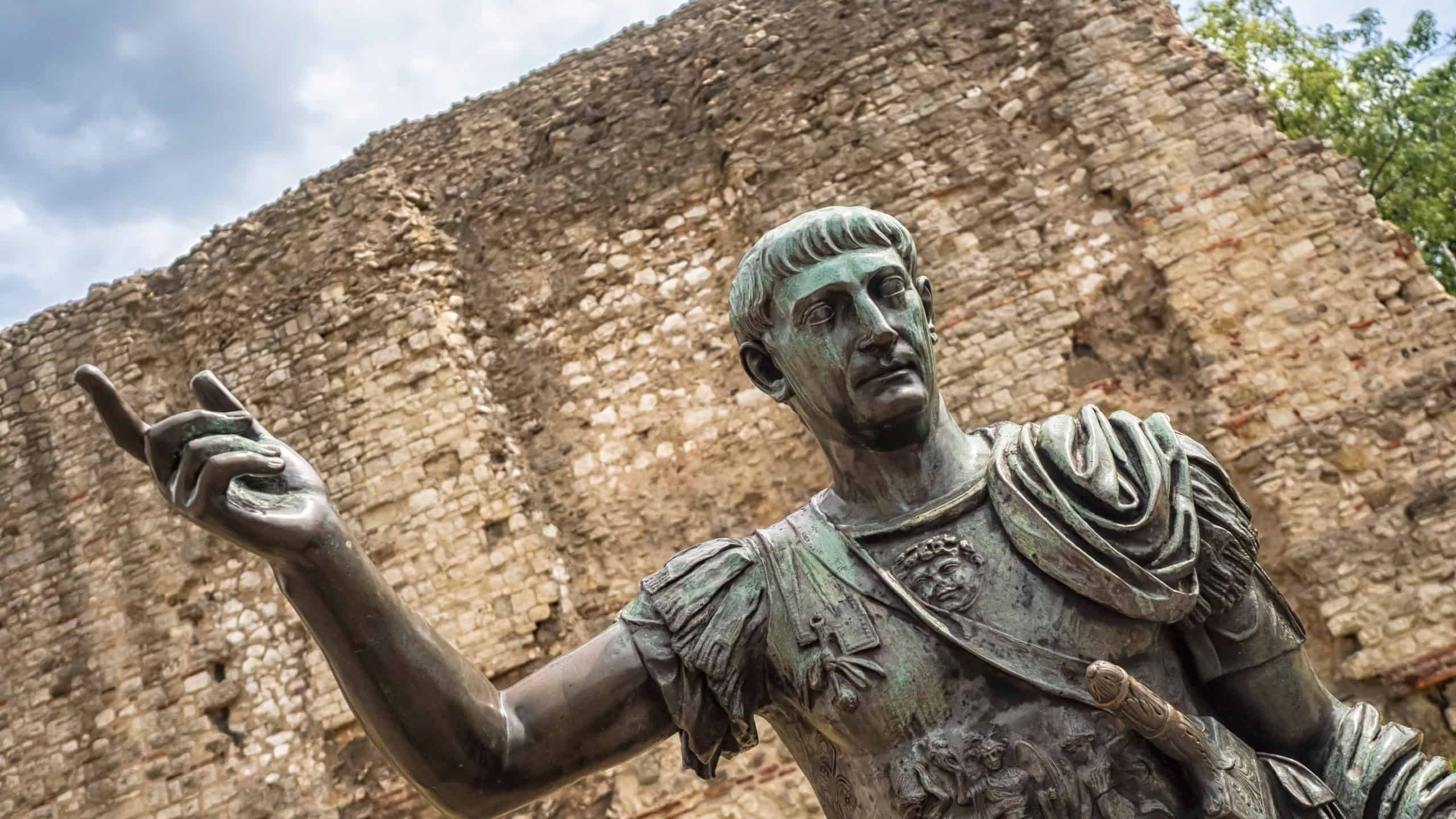 LONDON, UK - AUGUST 17, 2018: Statue of Roman Emperor Trajan at Tower Hill