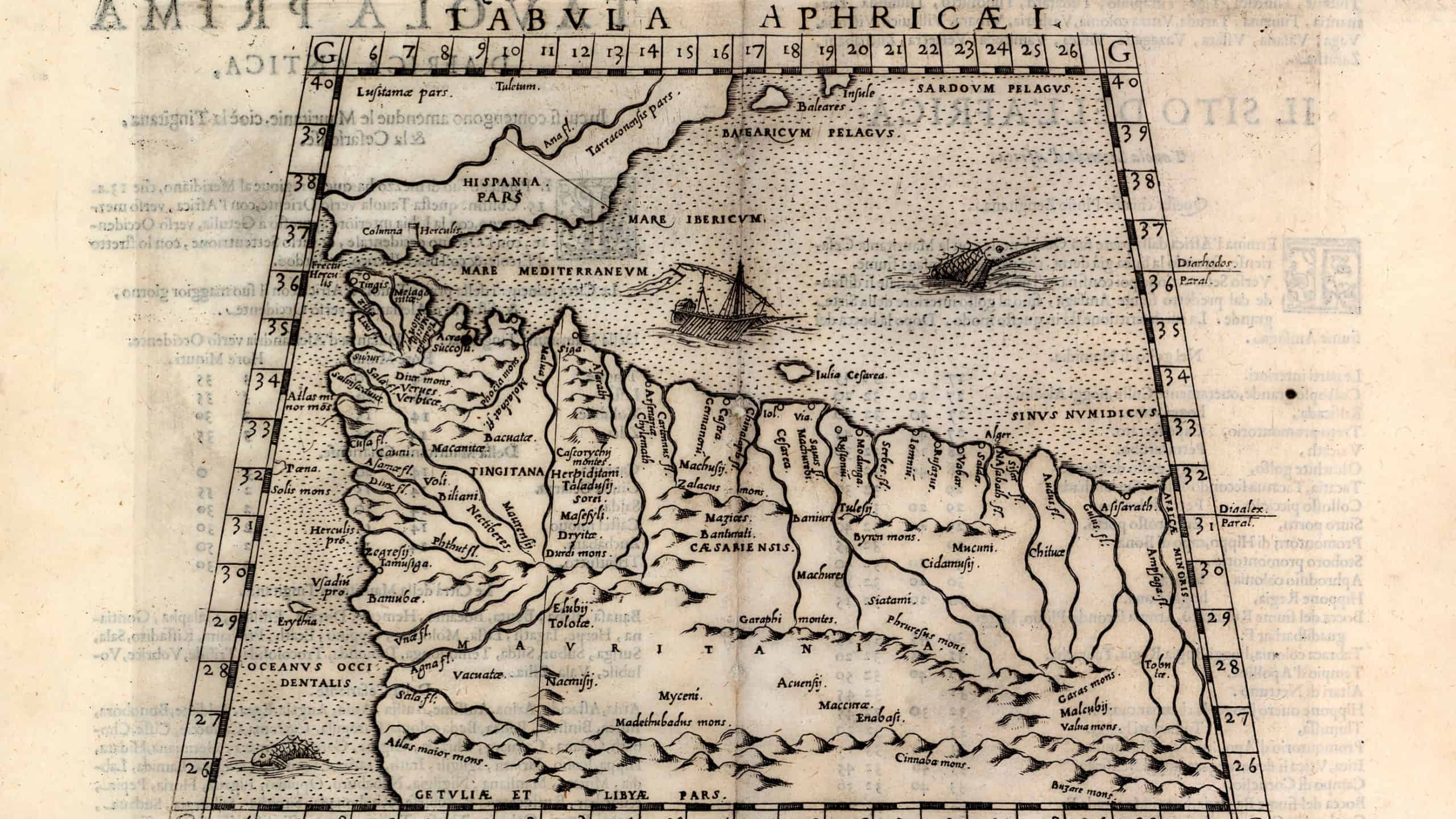 Antique north west african map. Ancient Geographia Ptolomeo. Tabula aphricae