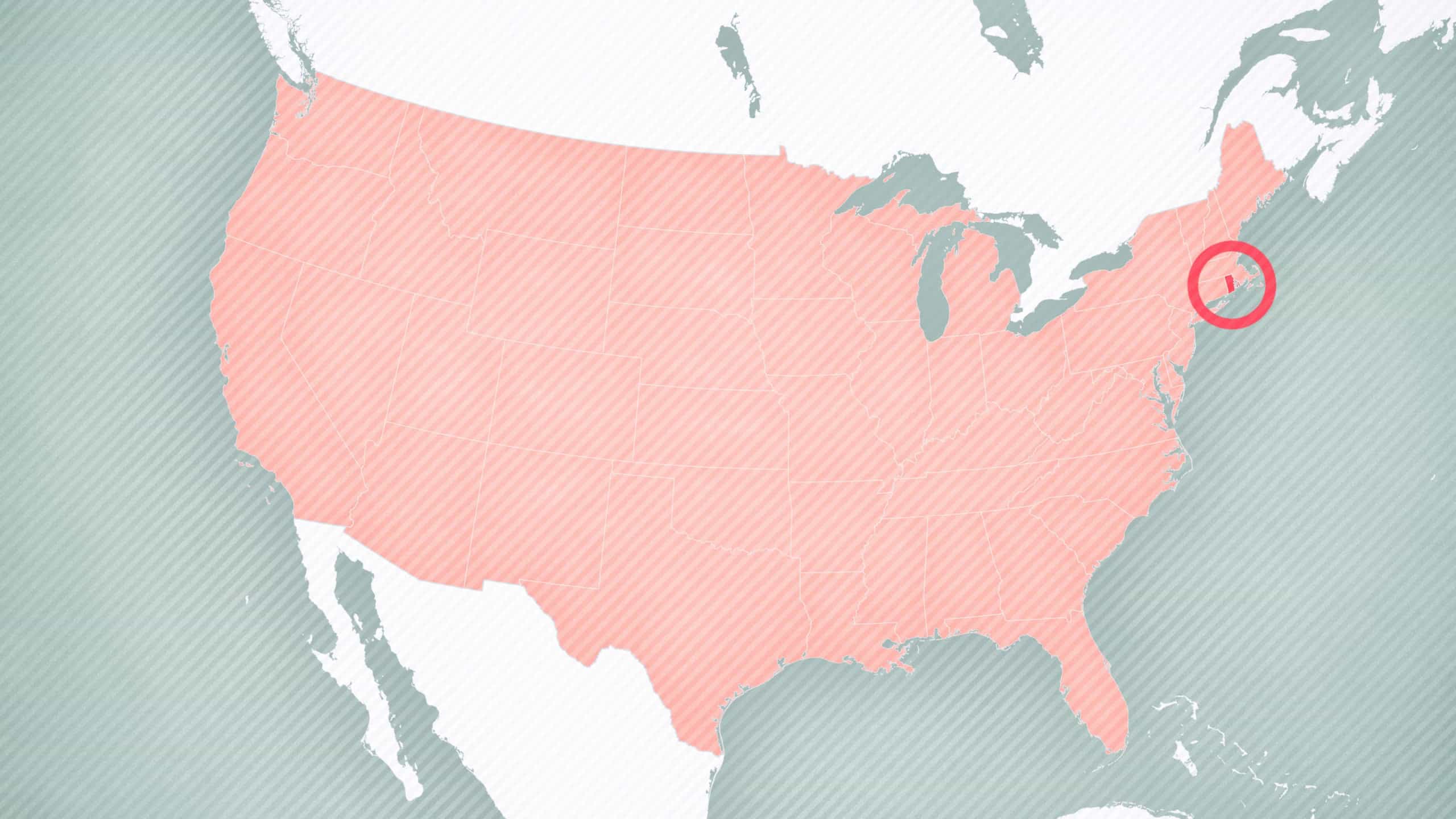 Rhode Island on the map of United States of America with softly striped vintage background. 