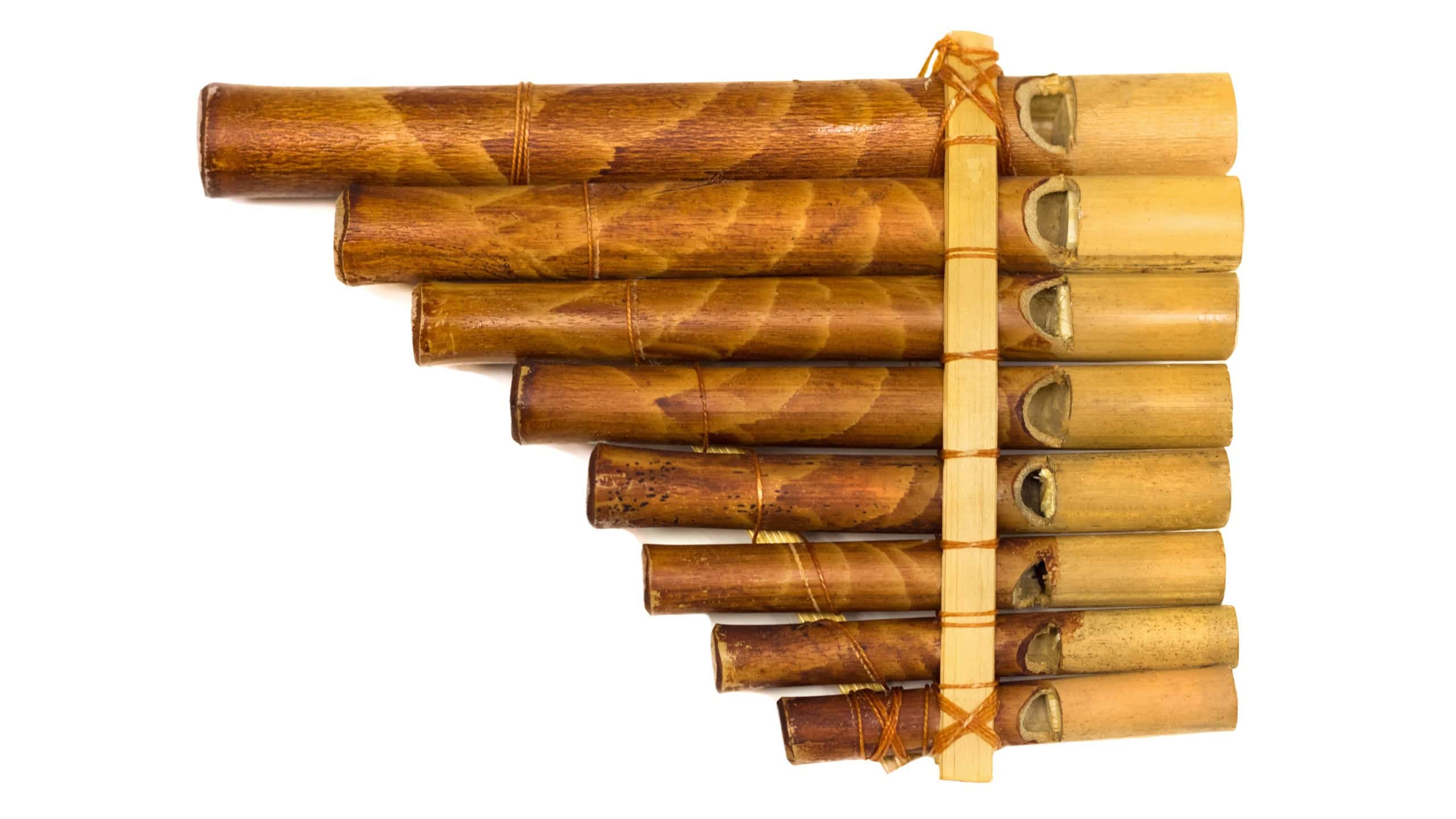 Handmade pan flute isolated on white background