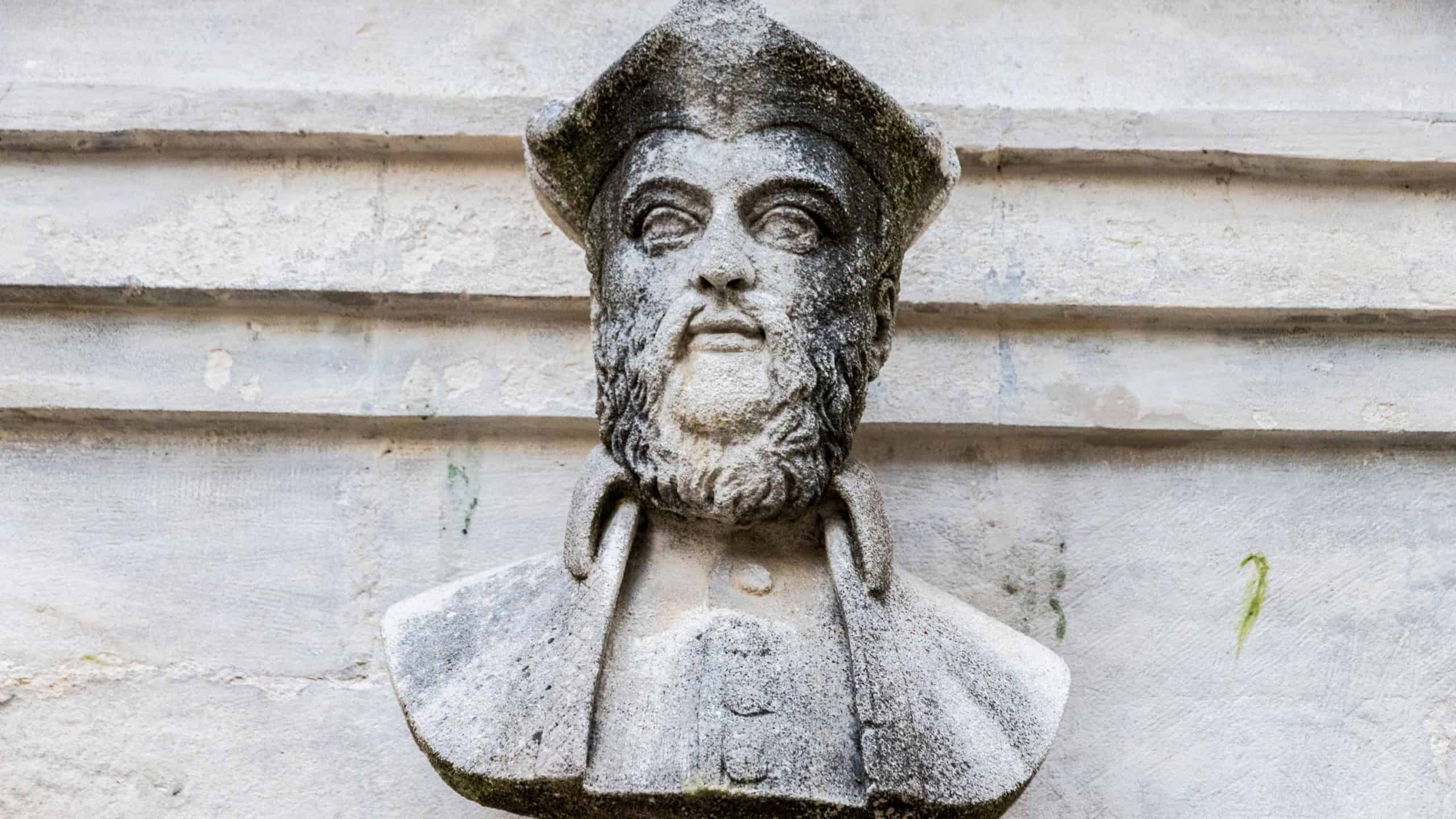 Water fountain with a bust of Michel de Nostradame or Nostradamus in the Old Town of his hometown and birthplace of Saint-Remy-de-Provence, France