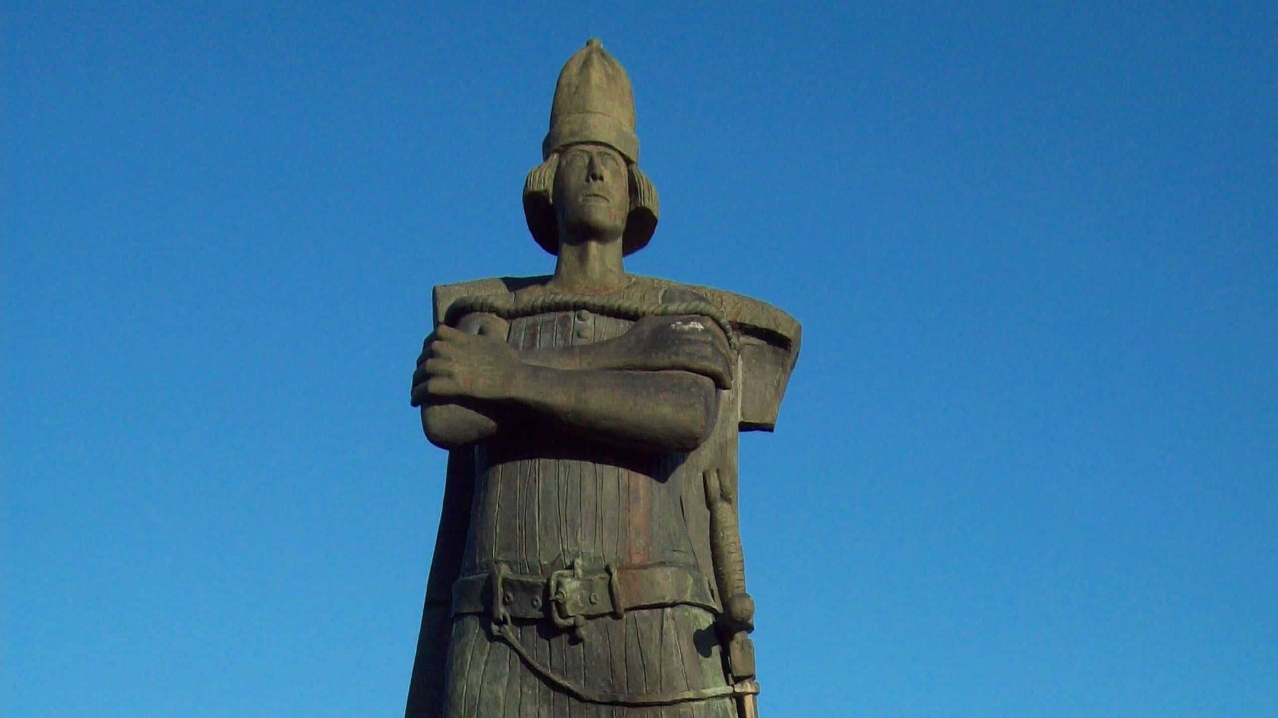 Gaspar Corte-Real monument across from Confederation Building.