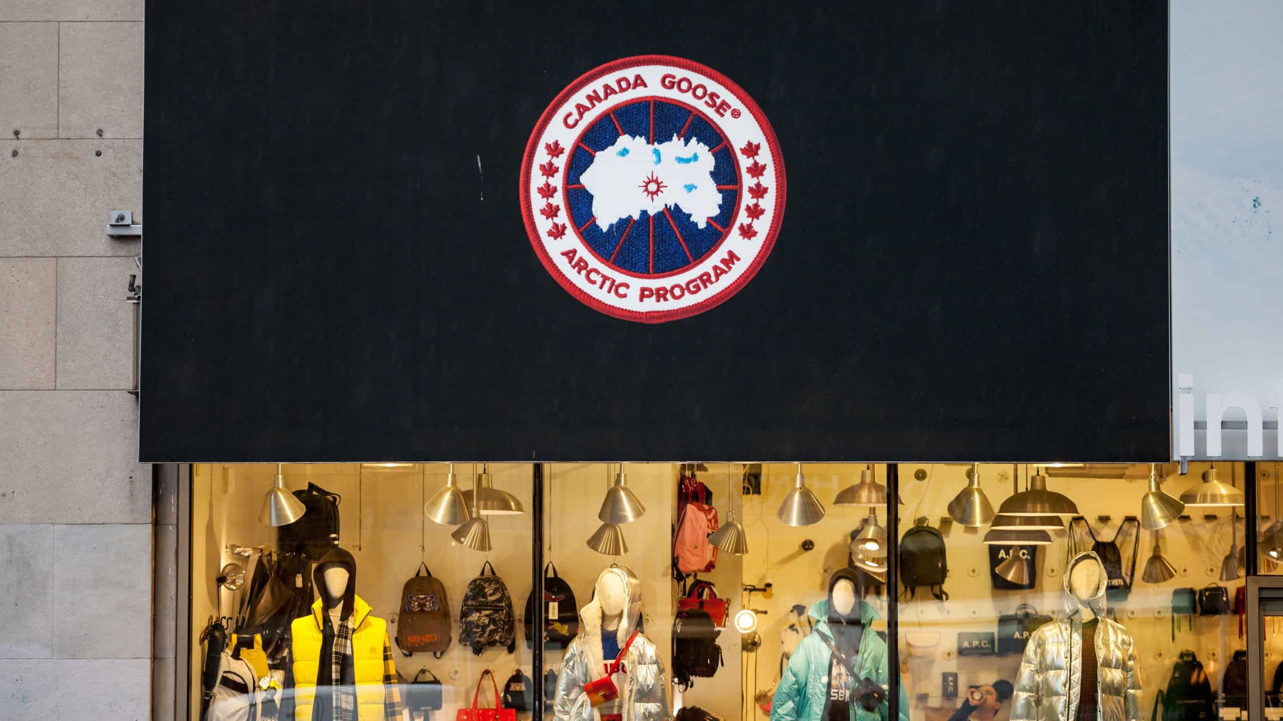 Logo of Canada Goose Arctic Program on their main shop. Canada Goose is a Canadian Fashion Apparel brand of winter wear and fur coats