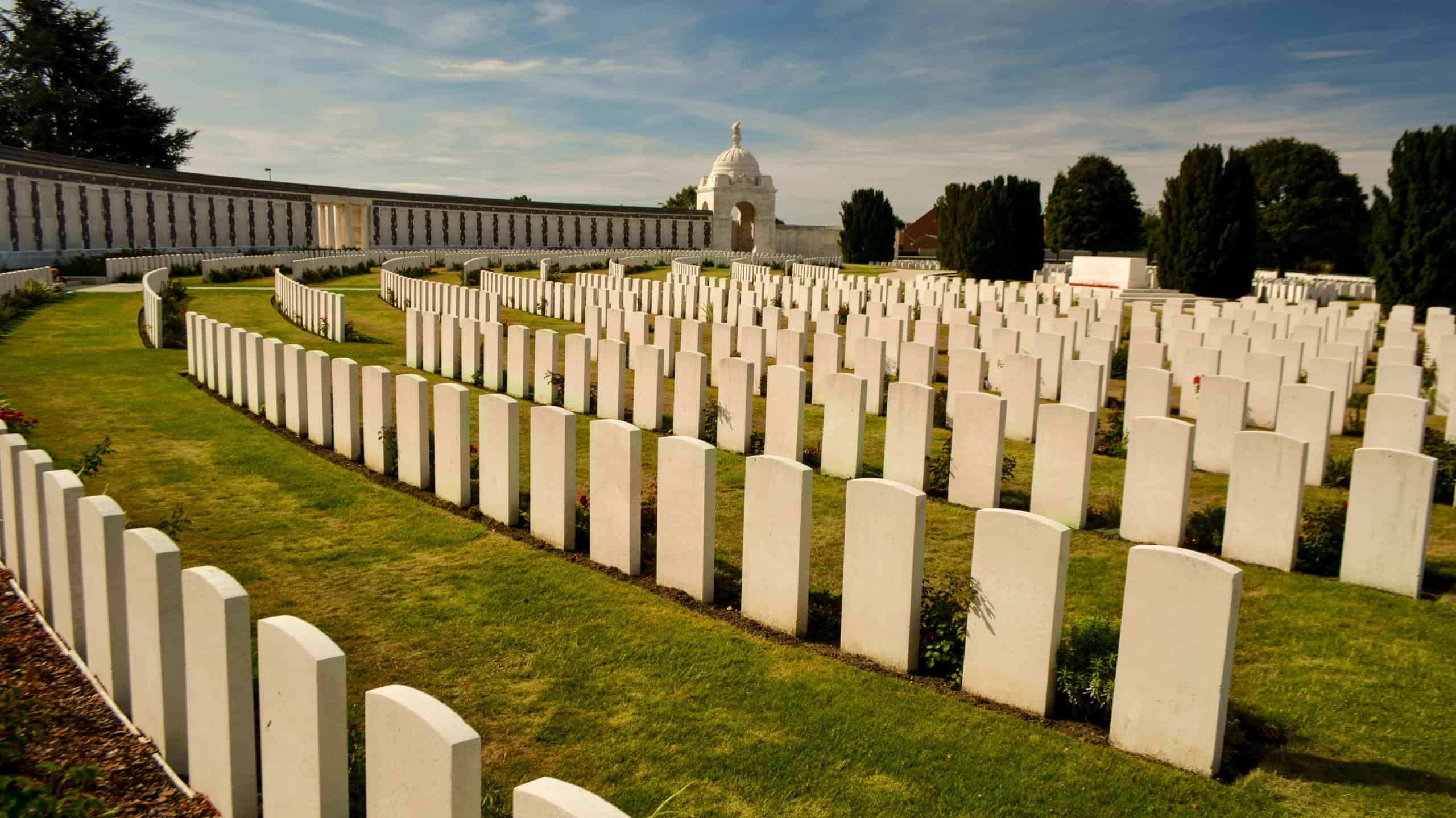 Ypres, Passchendaele, Belgium 08/2018: graves of Tyne Cot military cemetery. 