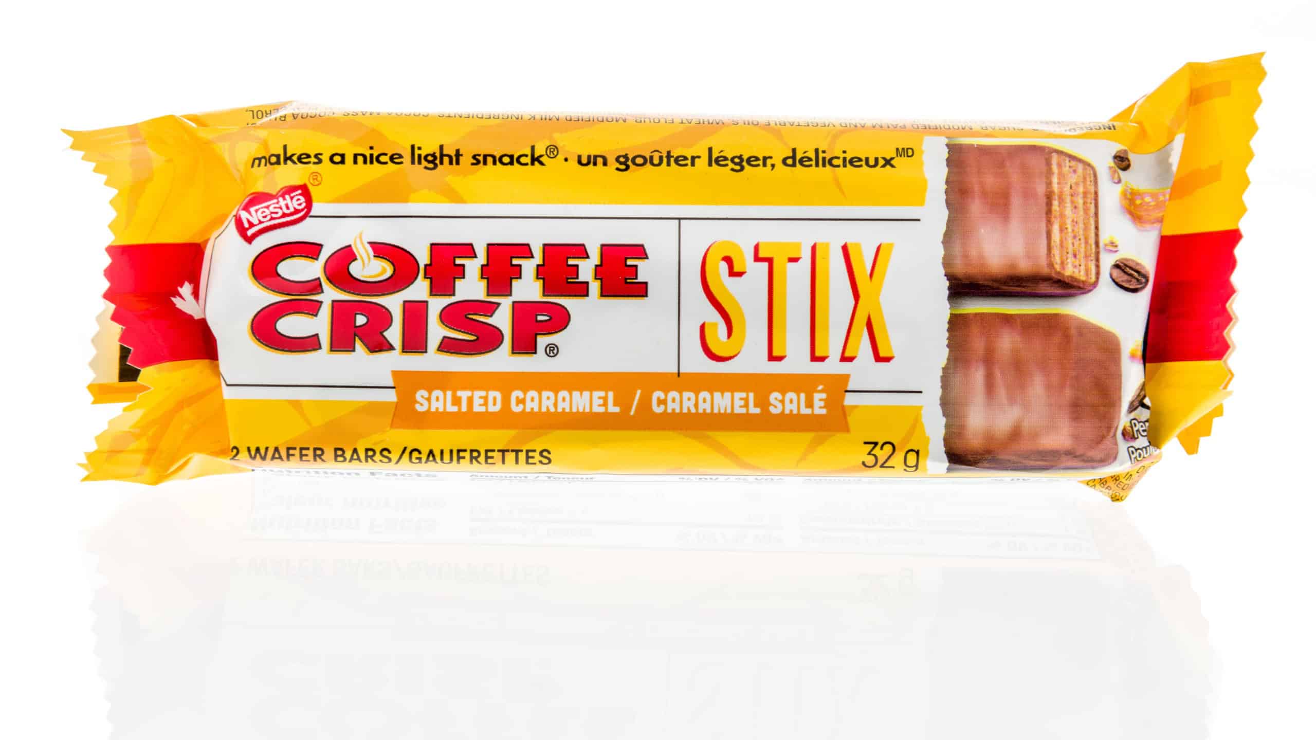 Winneconne, WI - 17 February 2020: A package of Nestle coffee crisps stix wafers on an isolated background.