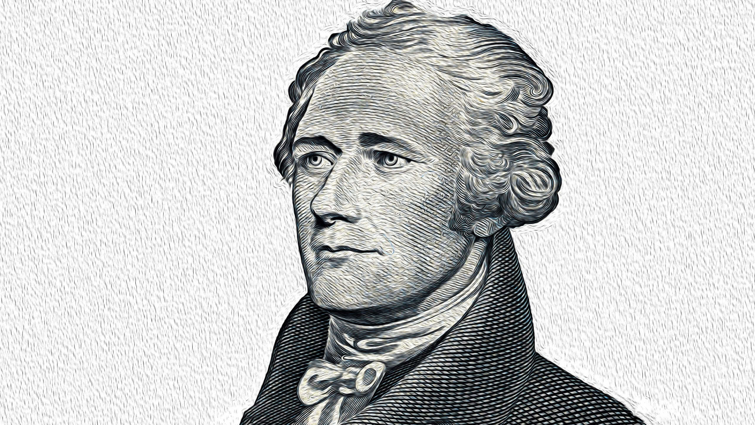 Alexander Hamilton cut on 10 dollar banknote isolated on white background