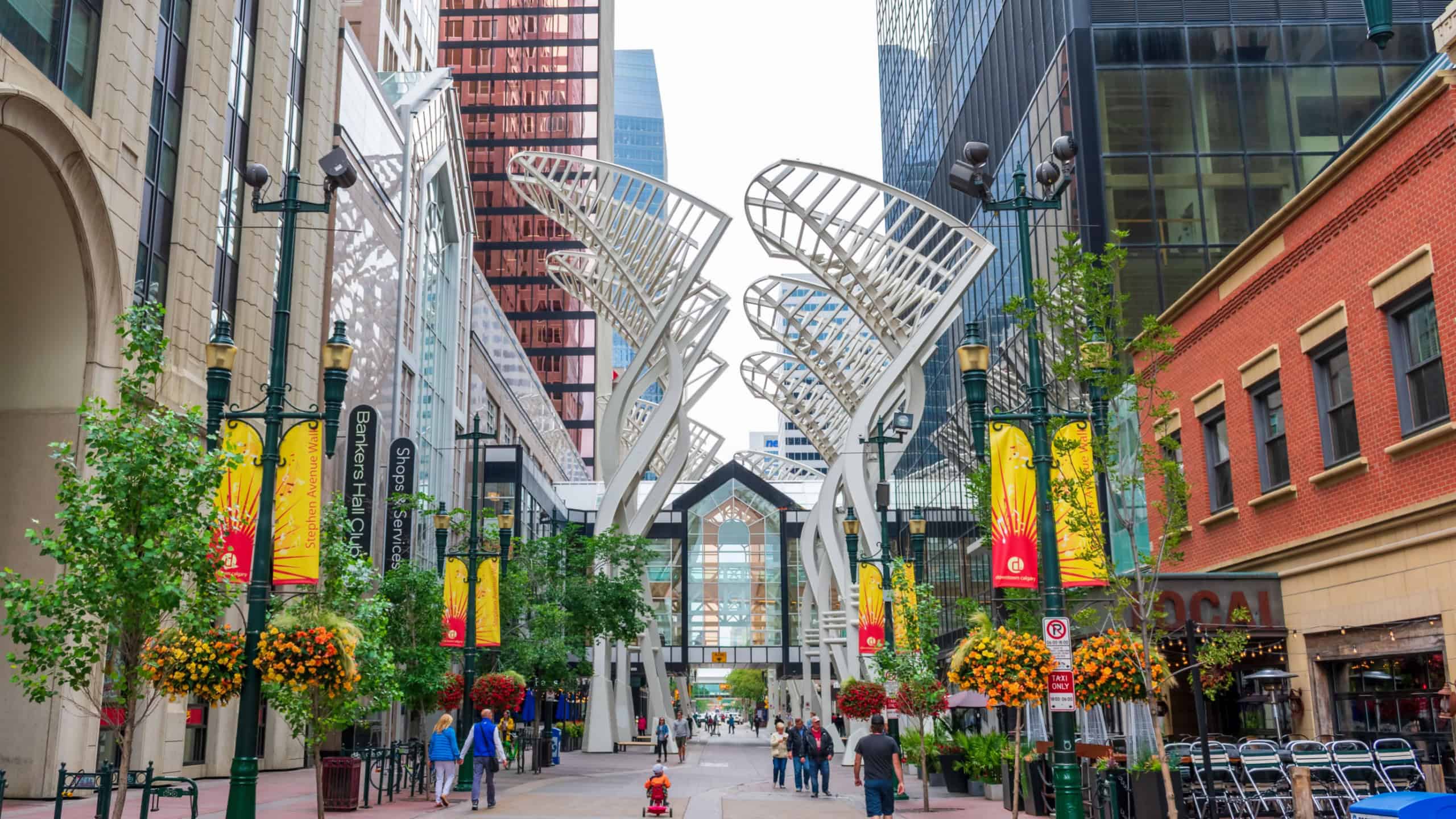 Pedestrians walking along Stephen Avenue in downtown Calgary
