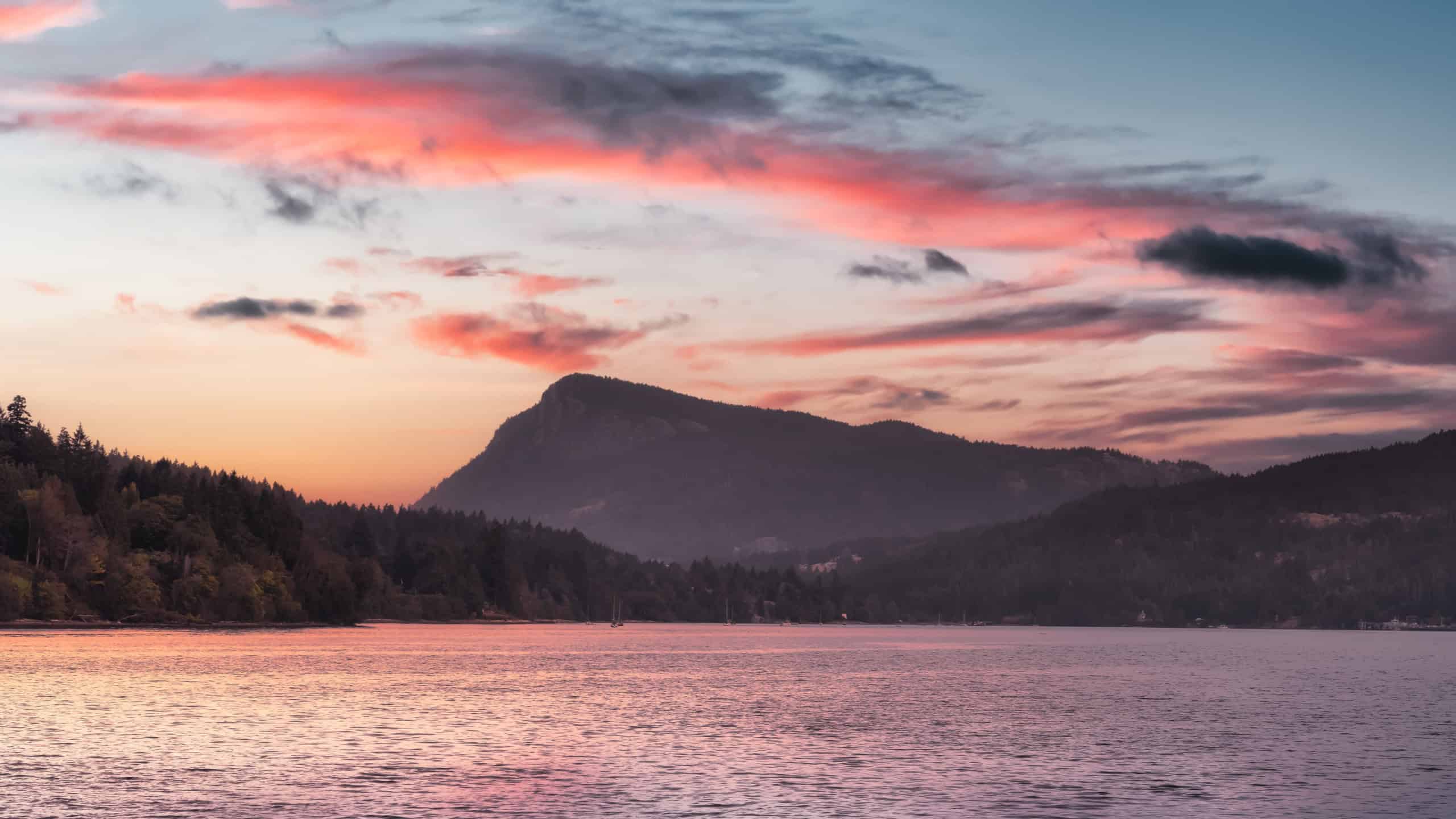 Salt Spring Island on the West Coast of Pacific Ocean. Canadian Nature Landscape Background. Sunset Sky Art Render. Near Victoria, Vancouver Island, BC, Canada.