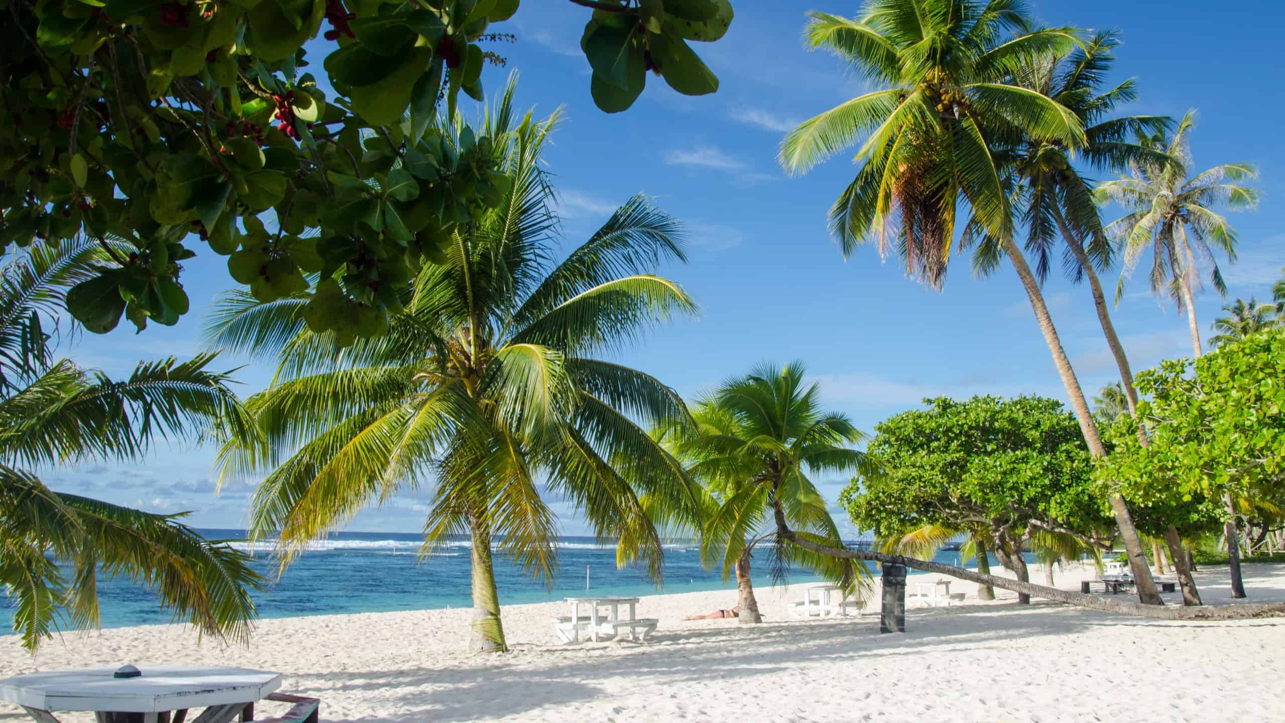 The calm Pacific Ocean from the idyllic Savaii Island in Samoa, Oceania