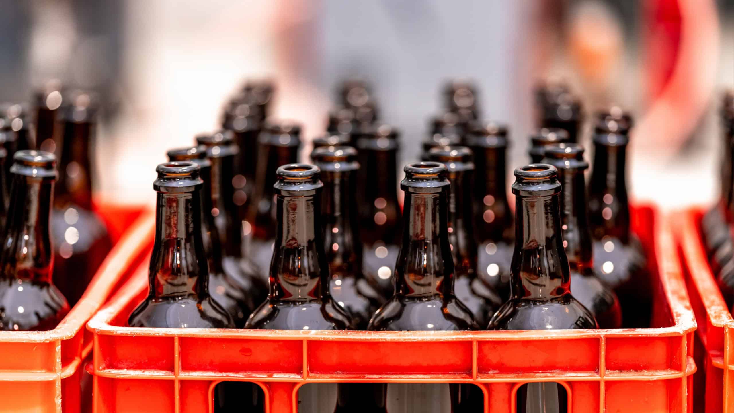 drink bottles in crates in storage