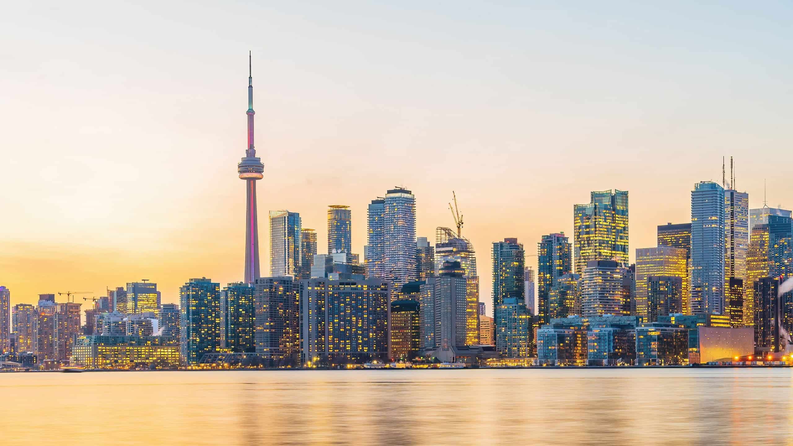 Downtown Toronto city skyline, cityscape of Canada at sunset