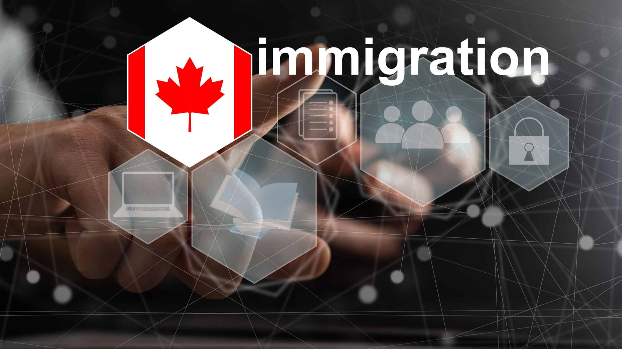 Concept of immigration to Canada with virtual button pressing