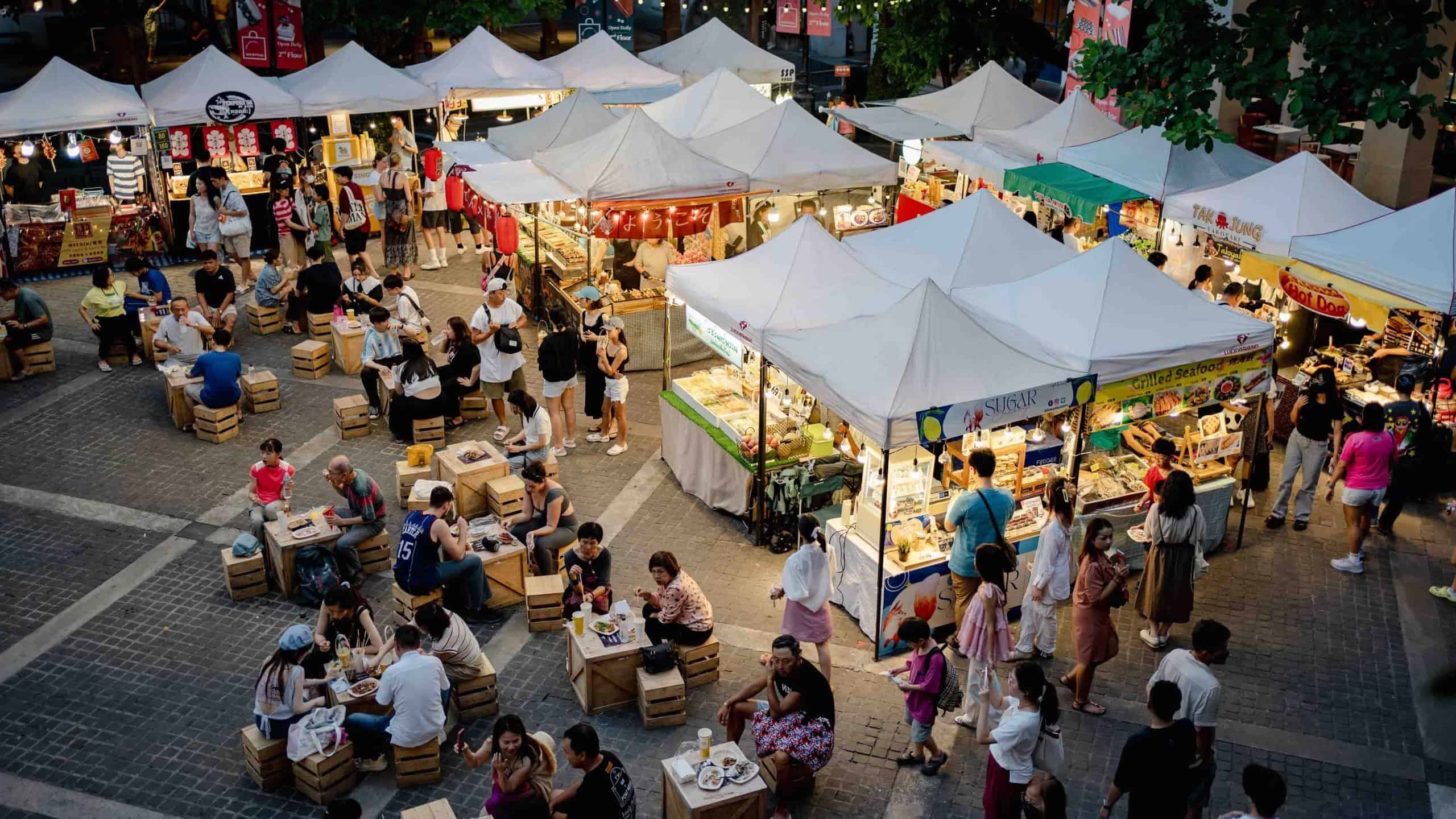 White market around ONE NIMMAN, shopping Community located on Nimmanhaemin Road. Chiang Mai province, North of Thailand.