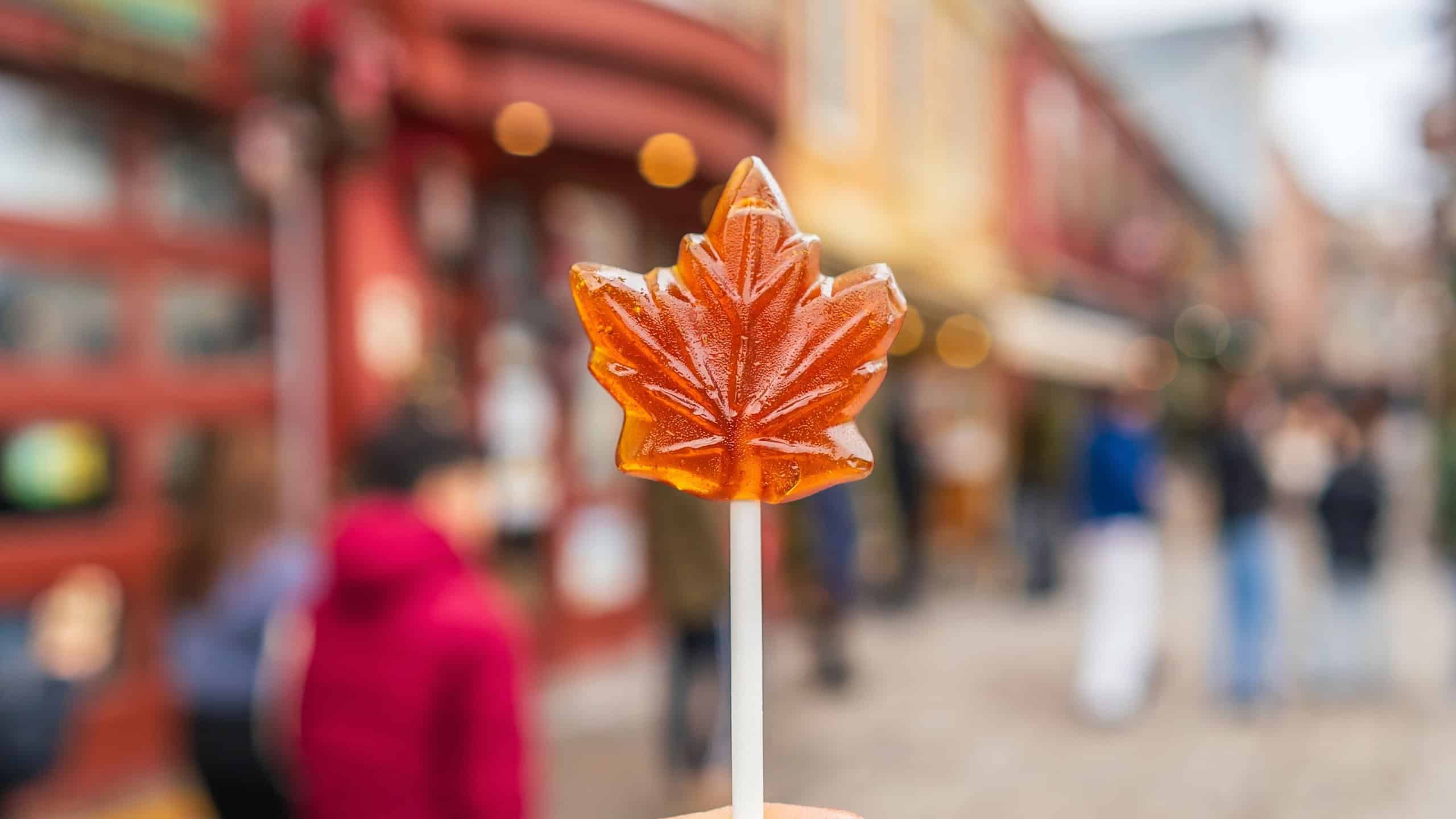 Maple syrup candy on stick in Quebec City, Canada