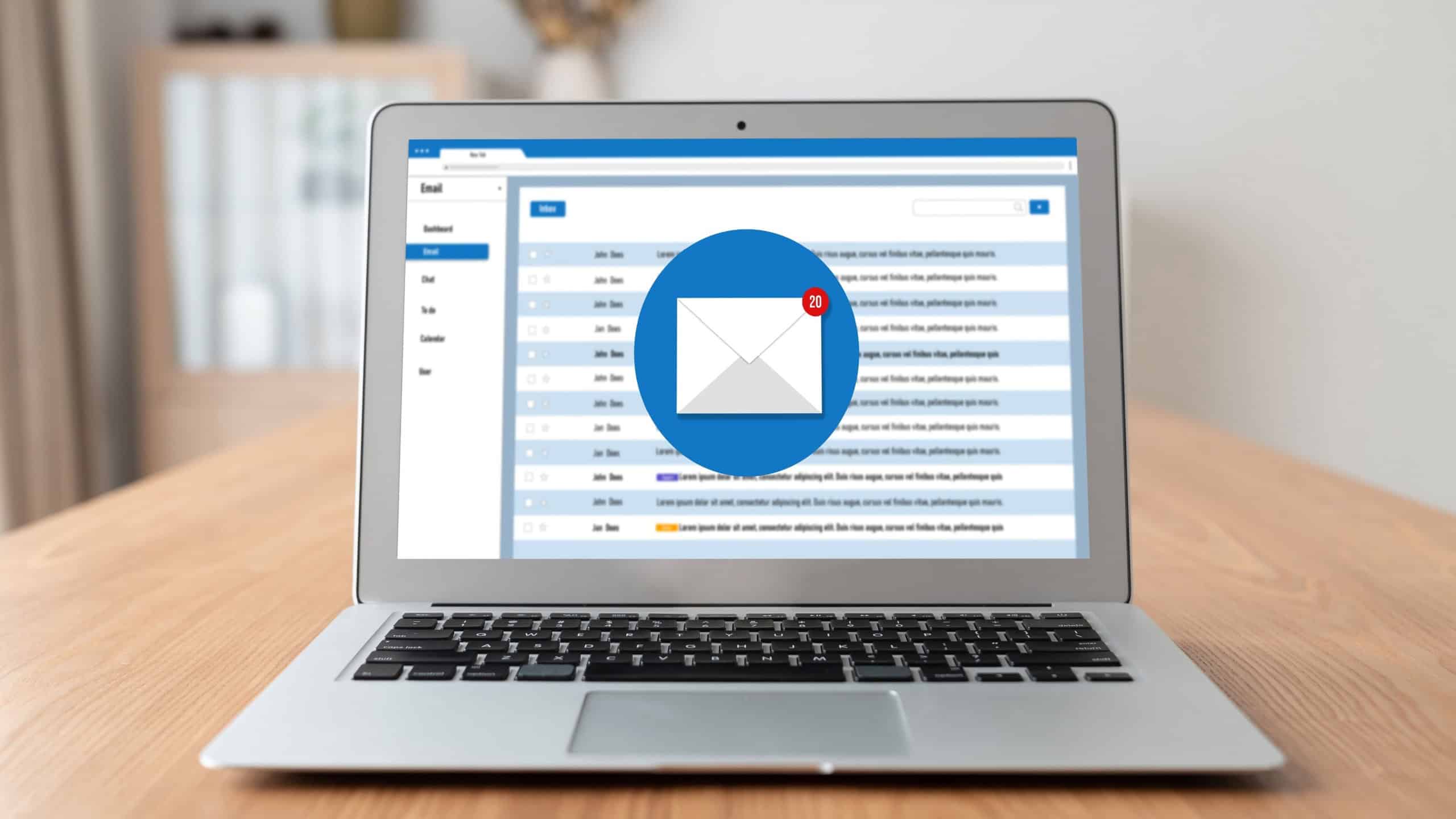 Email notification message showing on computer screen snugly. Digital marketing message information text from business to customer client