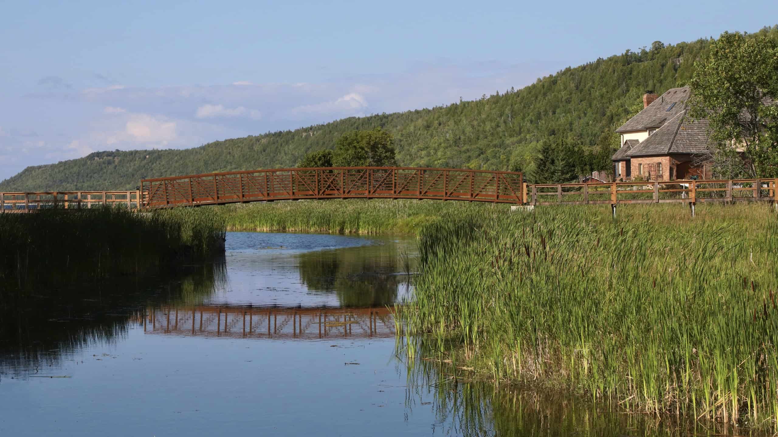Pedestrian bridge at a wetland, Gore Bay, Manitoulin Island, Ontario