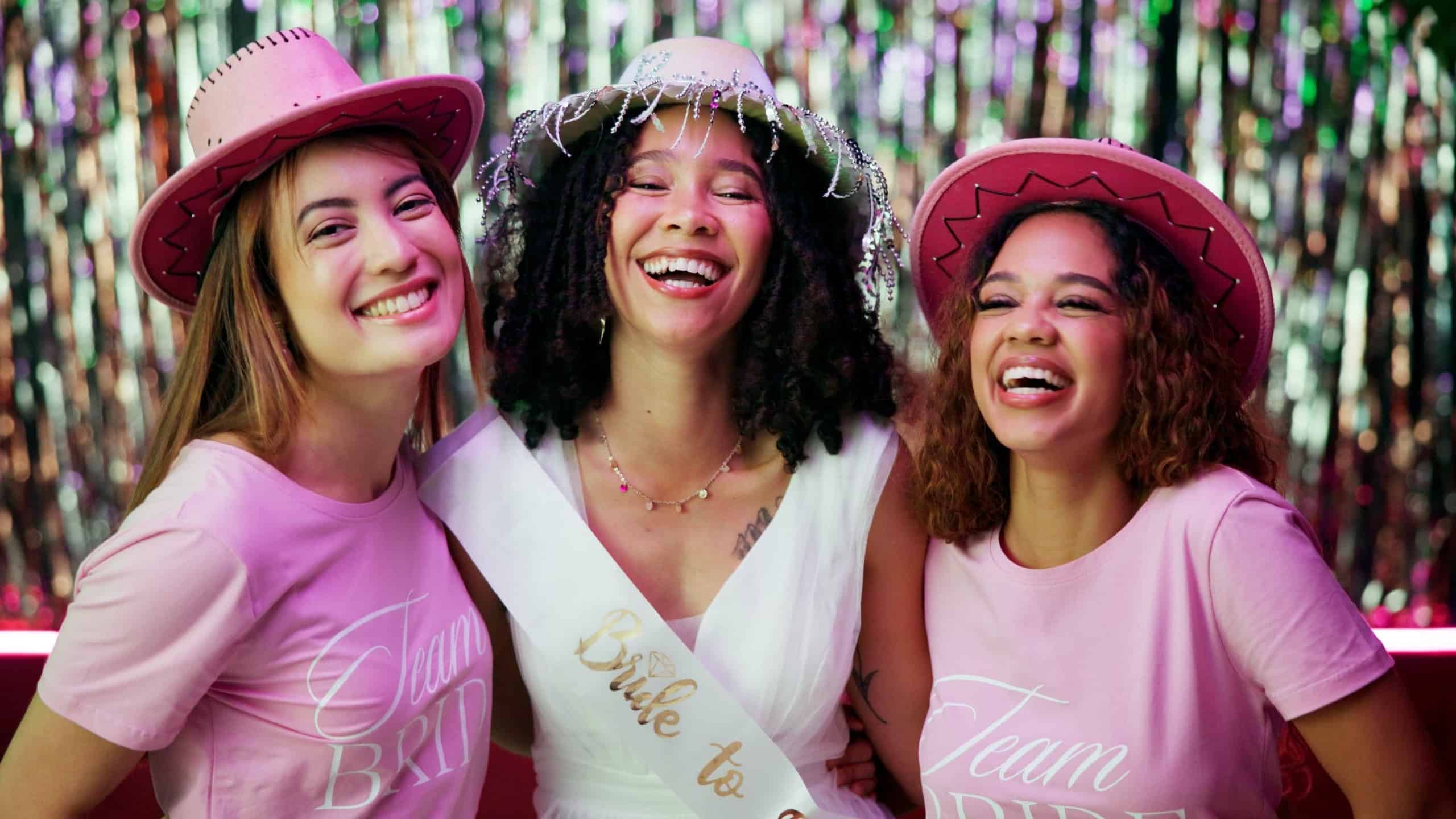 Bachelorette party, celebration and night with women at club for bride to be, wedding and smile. Support, bridal shower and hen do with people for social event, friends and happiness together
