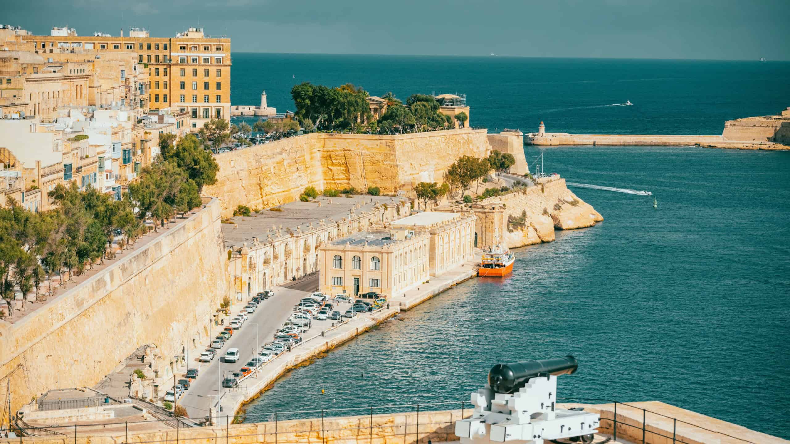 Amazing city walls of Valletta, capital of Malta. The Capital Of Malta Is Valletta. Sea gate of the city.Fort St. Angelo is a bastioned fort in Birgu, Malta, located at the centre of the Grand Harbour
