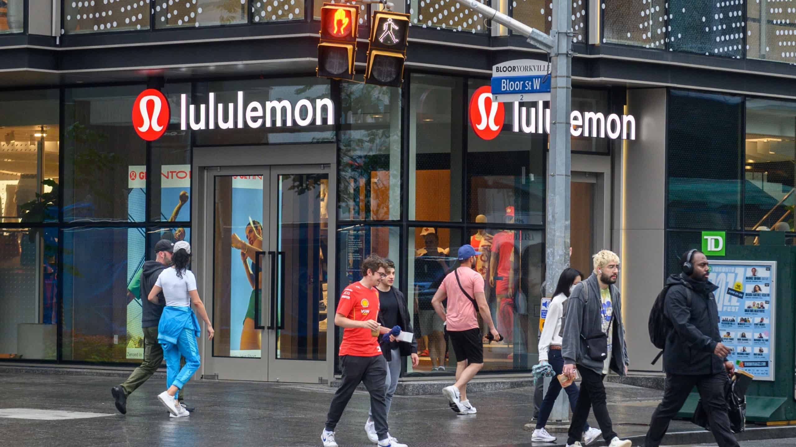 View at Lululemon store sign. lululemon athletica inc is a Canadian multinational athletic apparel retailer.