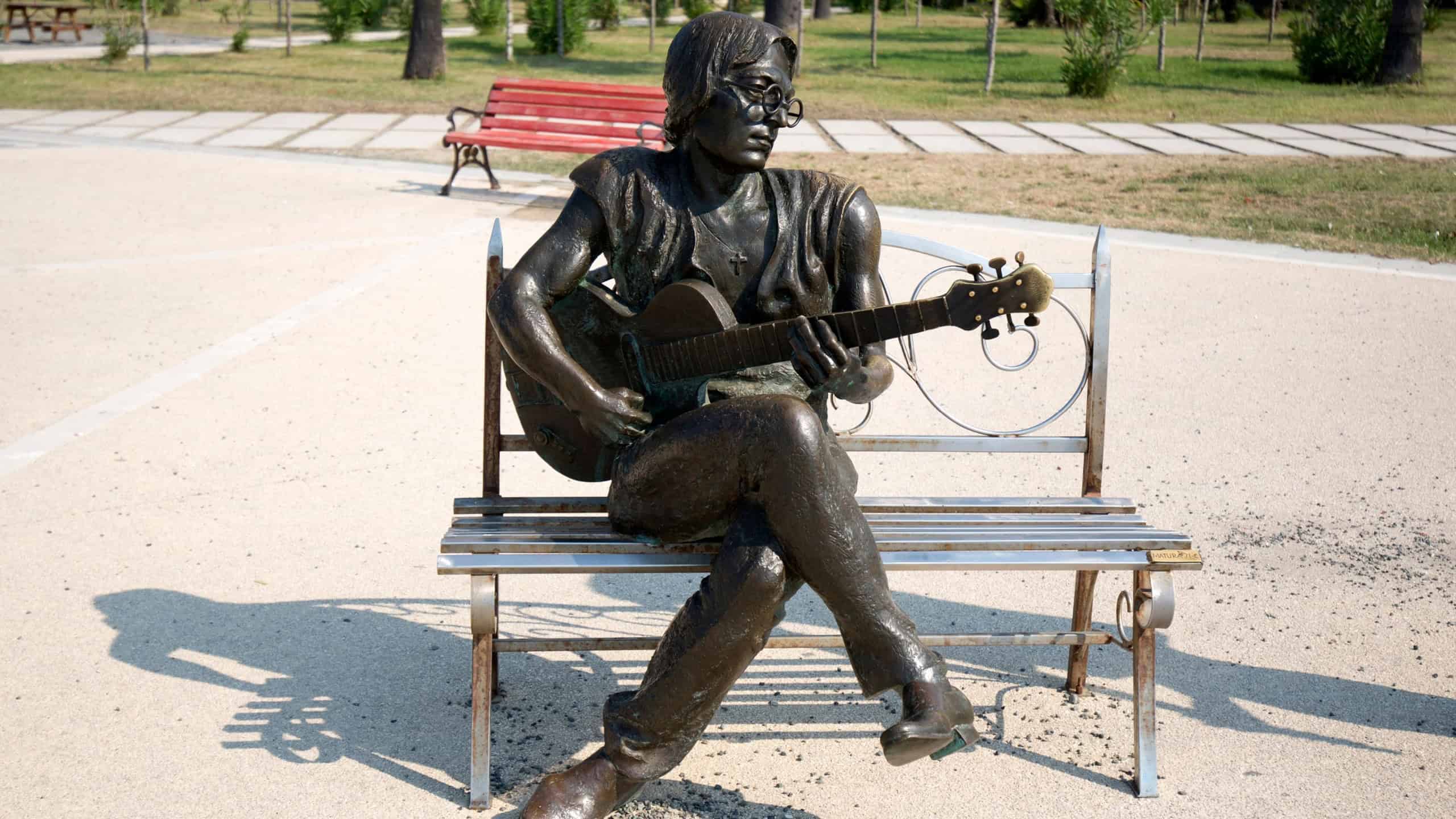 Durres, Albania - August 13, 2025: Monument of John Lennon in Durres, Albania