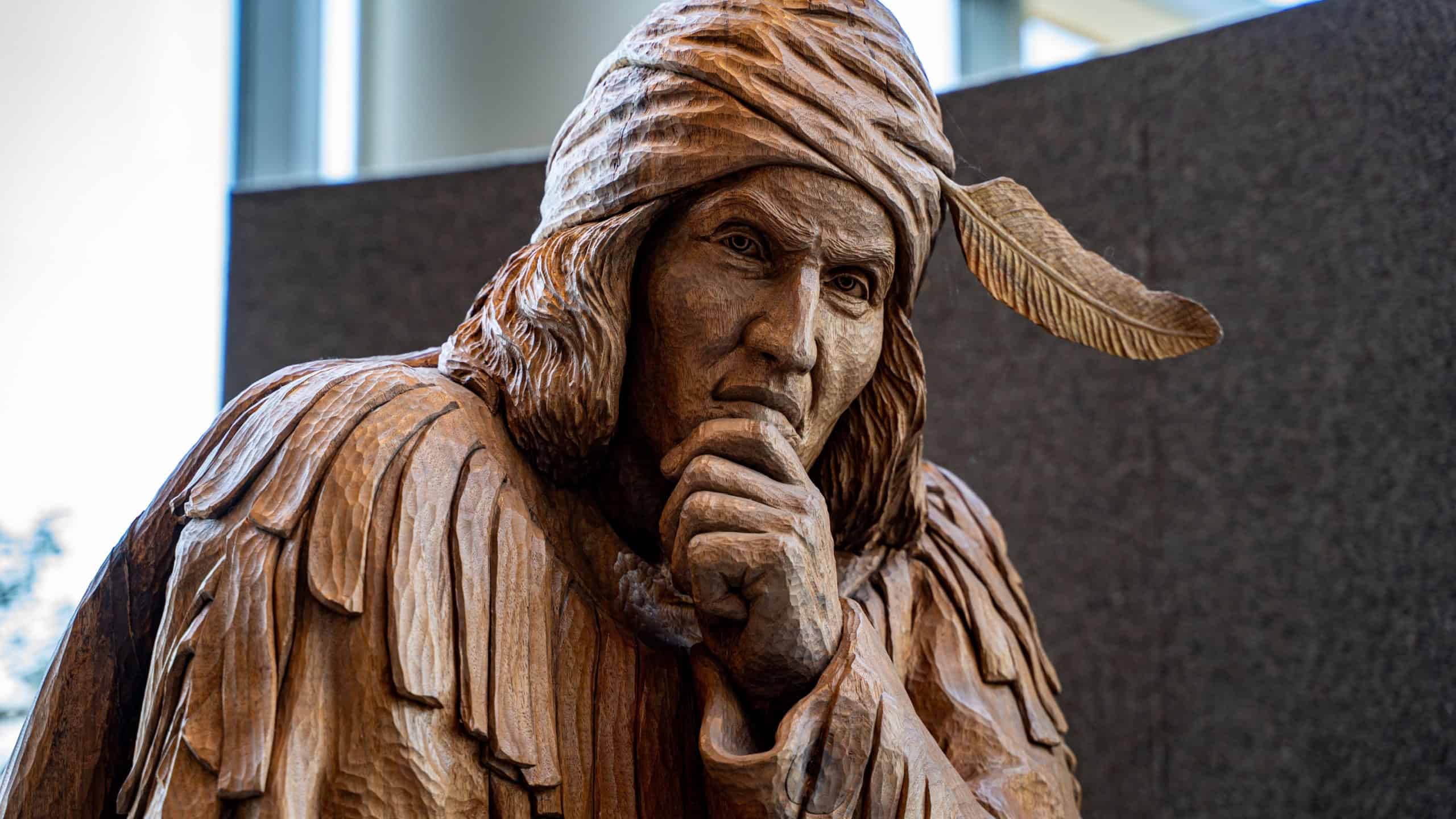 View of Shawnee Chief Tecumseh sculpture displayed in Chimczuk Museum. Windsor, Canada - September 11, 2025