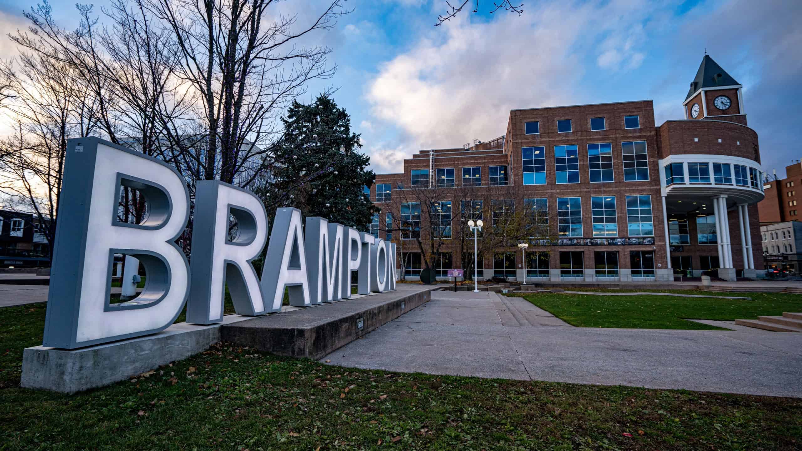 View of Brampton City Hall building. Brampton, Canada - November 16, 2025.