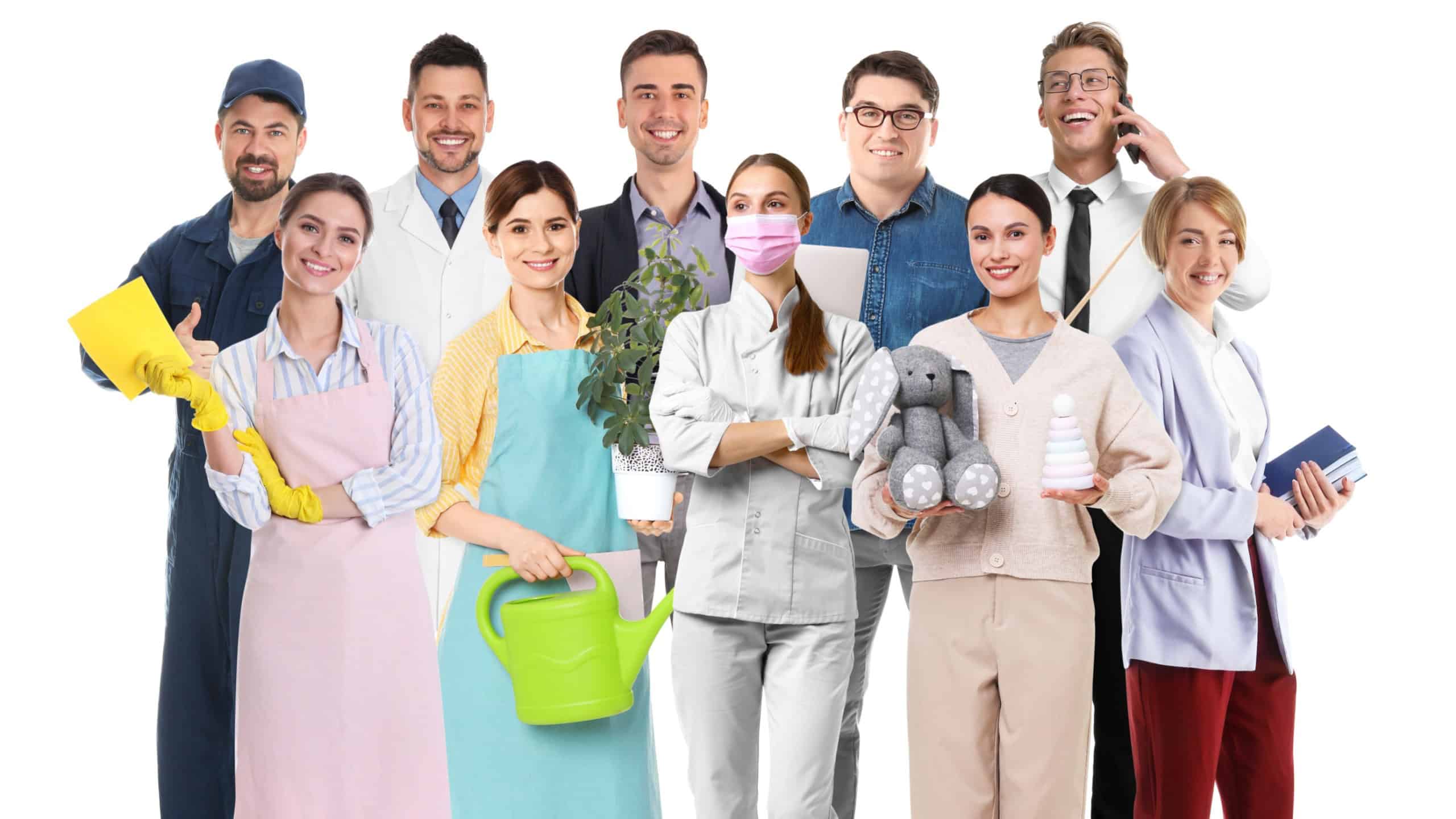 Choosing profession. People of different occupations on white background