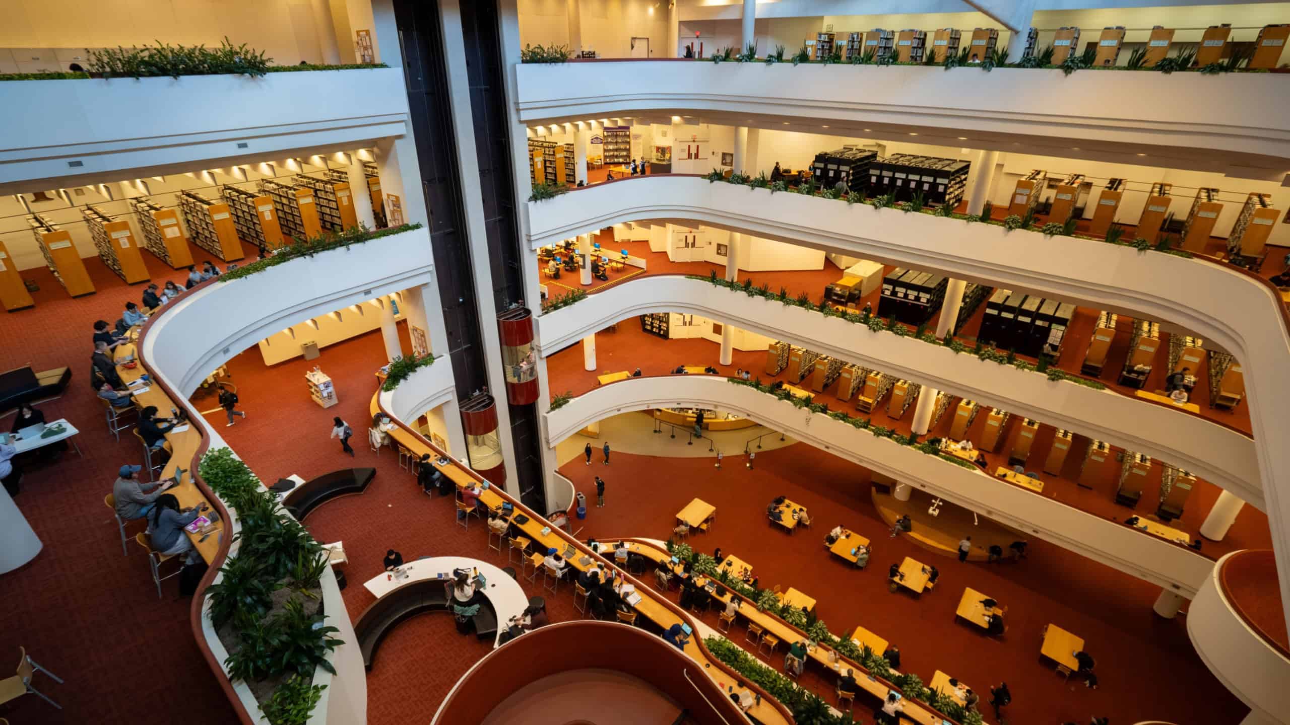 Interior view of TPL Toronto Reference Library multi level reading area. Toronto, Canada - May 1, 2026.