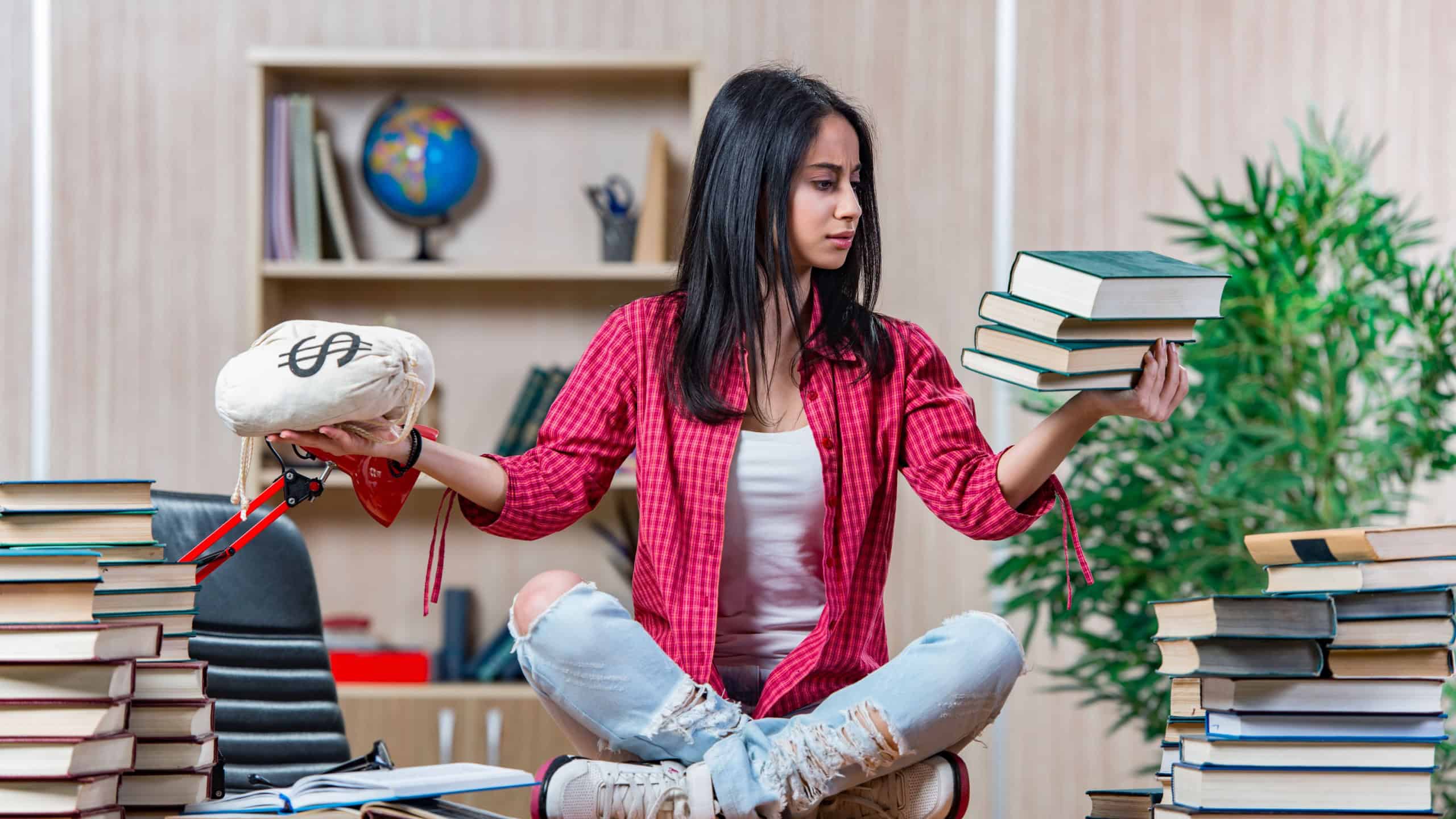 Young female student preparing for college school exams