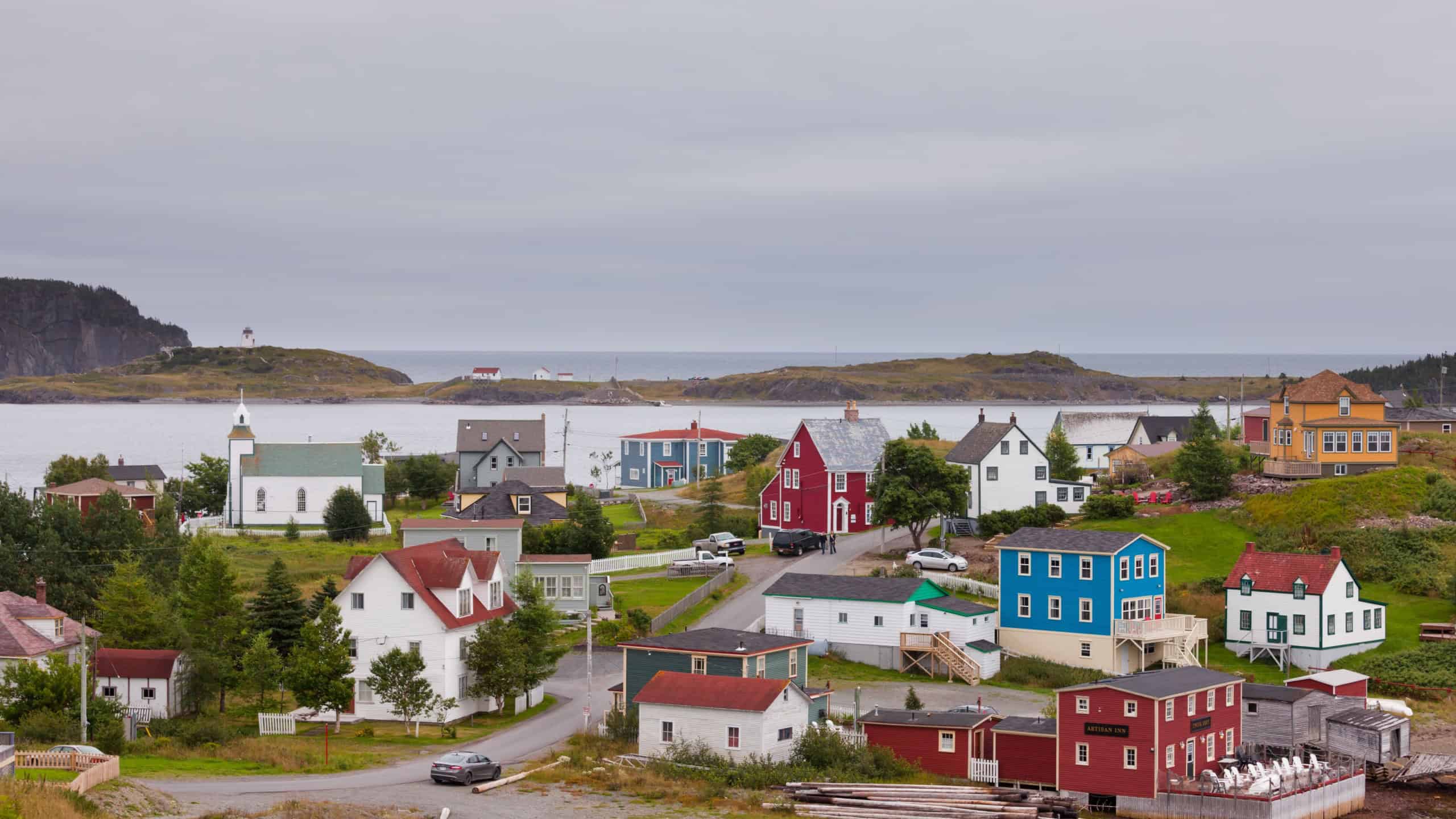 Historic outport village of Trinity on Atlantic ocean coast of Bonavista Peninsula on AUG 26, 2014, Trinity, Newfoundland, NL, Canada