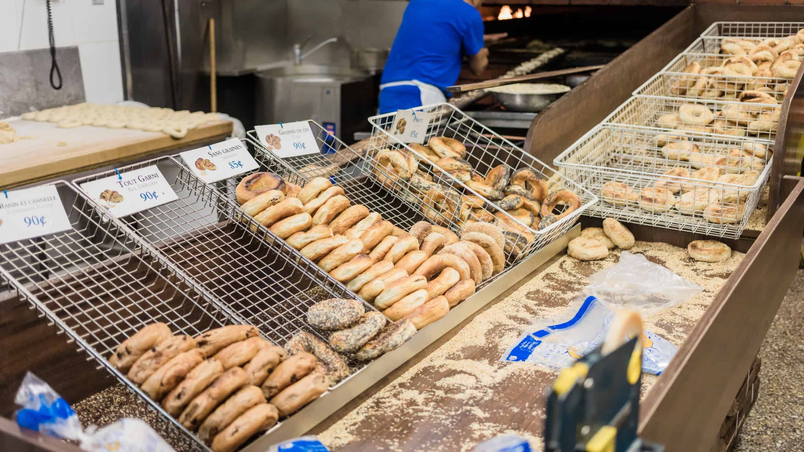 Montreal, Canada _ November 30th, 2017. St-Viateur Bagel Indoor at Night. Well known 24hr Handmade Bagel Company in Montreal