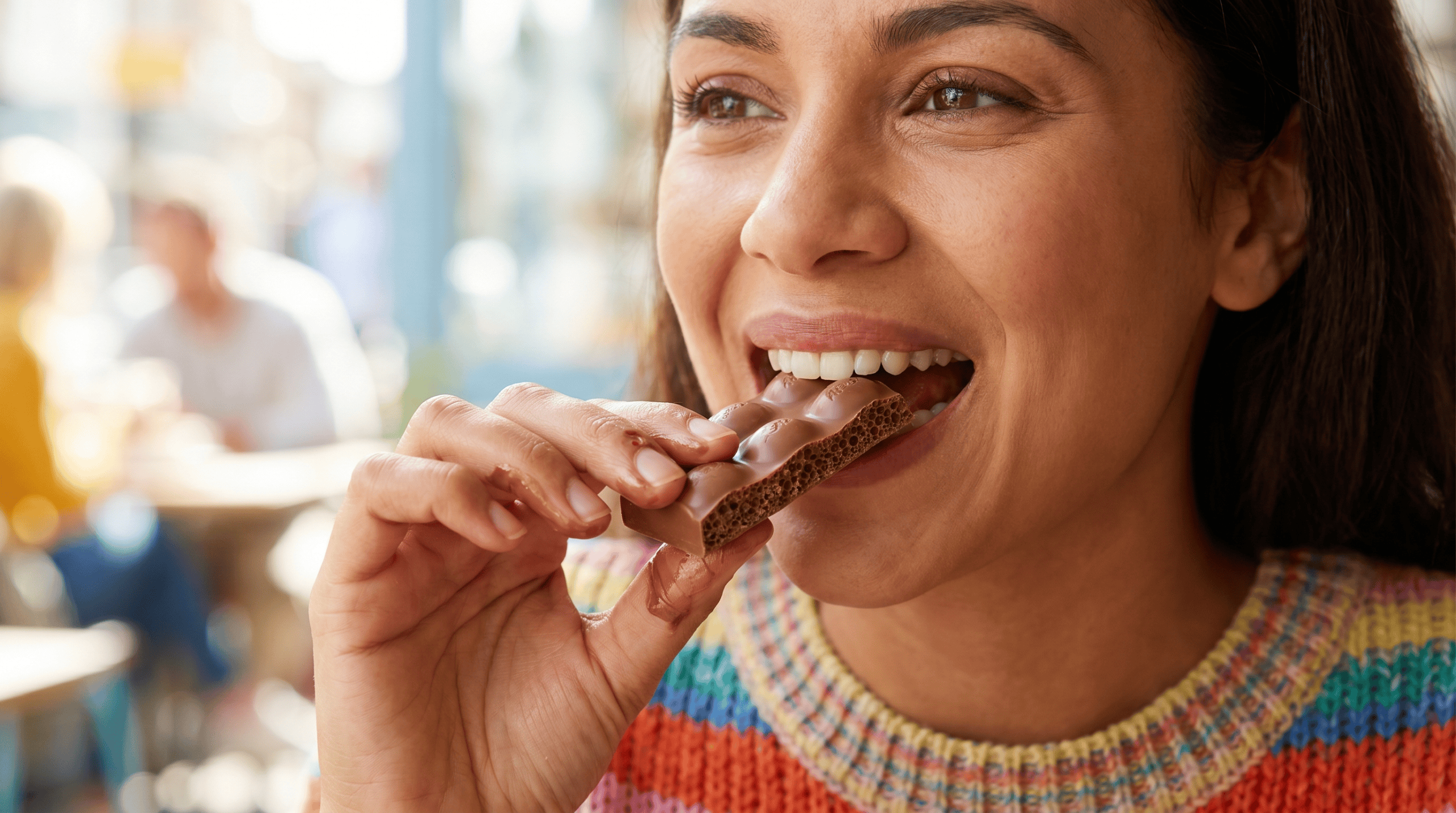 woman eating aero