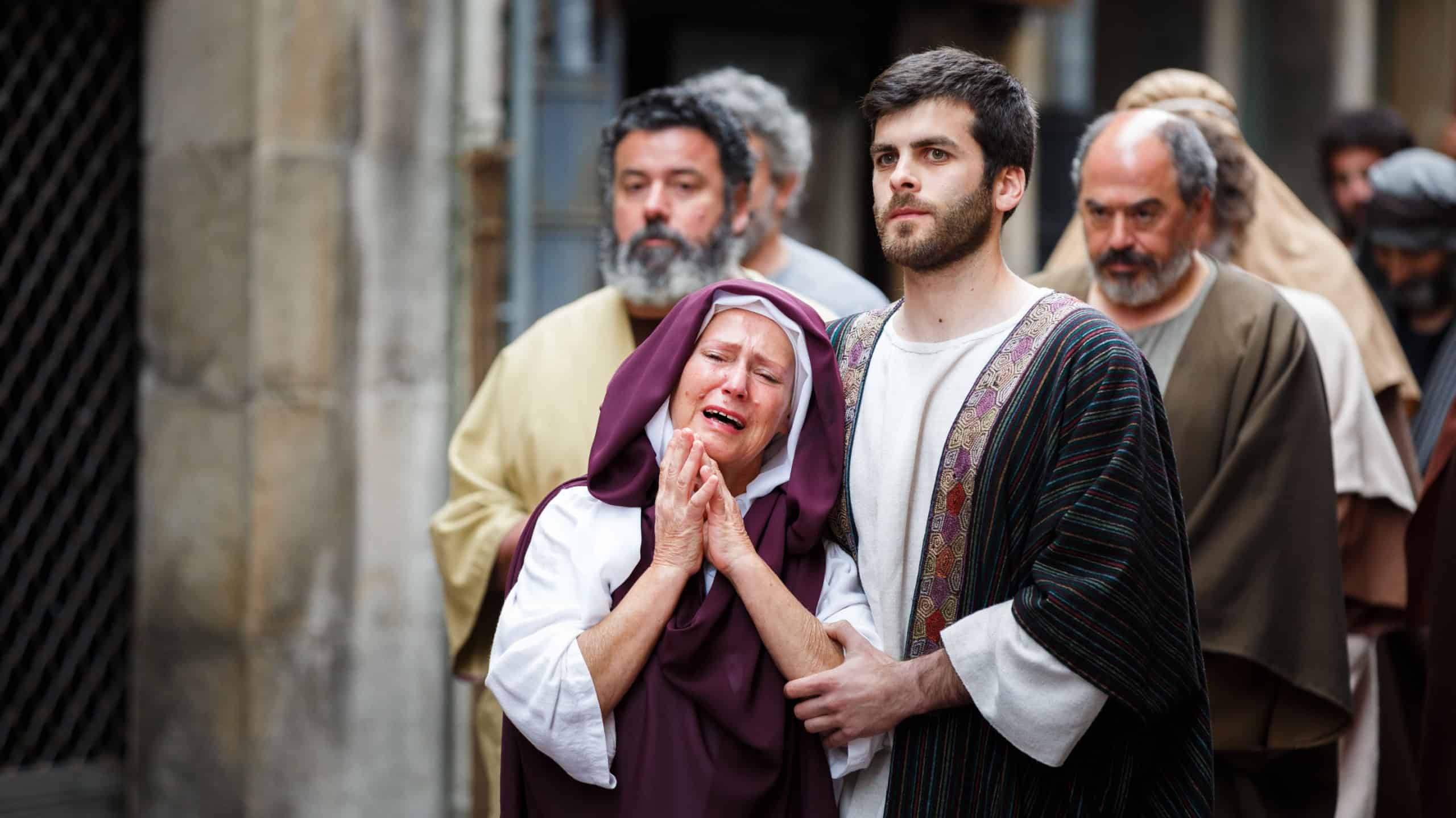 BALMASEDA, SPAIN - APRIL 14, 2017: Unidentified person in the representation of the living passion