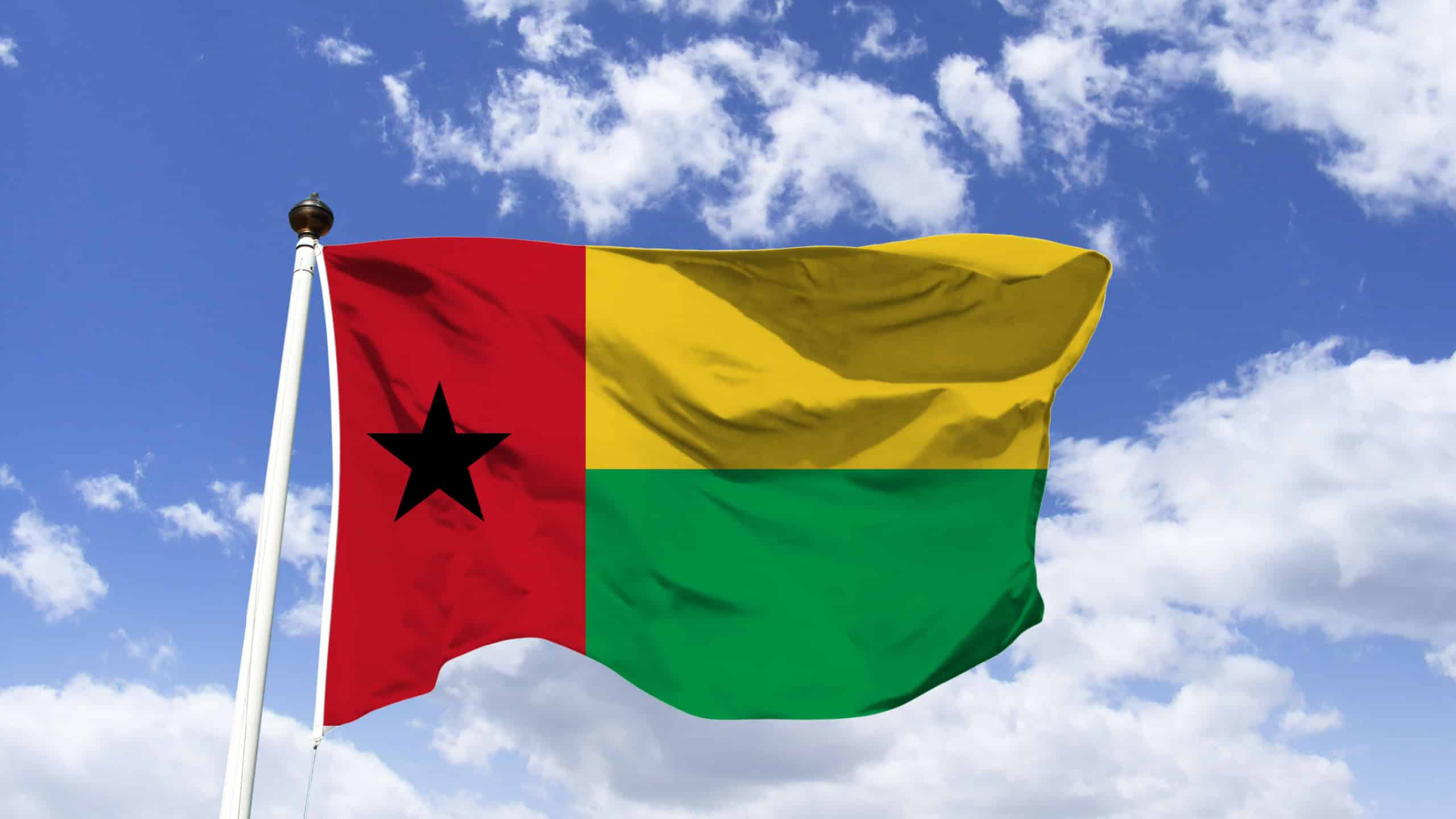 Flag of Guinea-Bissau represents the liberation of the African peoples. Green forests and agriculture. Yellow gold and wealth, Red independence fighters from Portugal. The Black Star 5 Man senses.