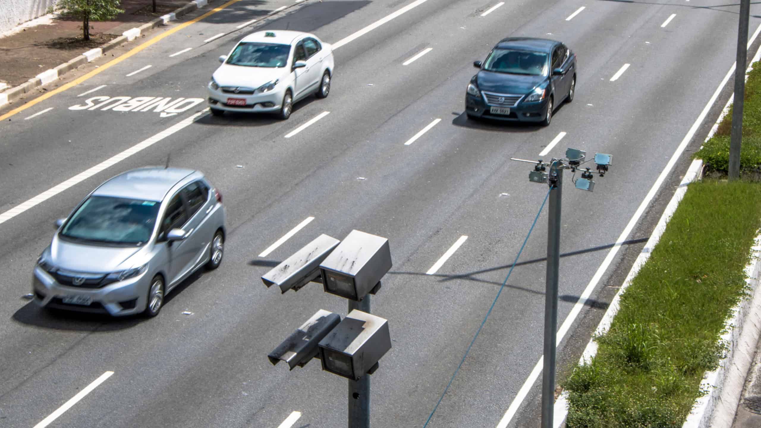 speed control radar camera at 23 de Maio Avenue in Sao Paulo, Brazi