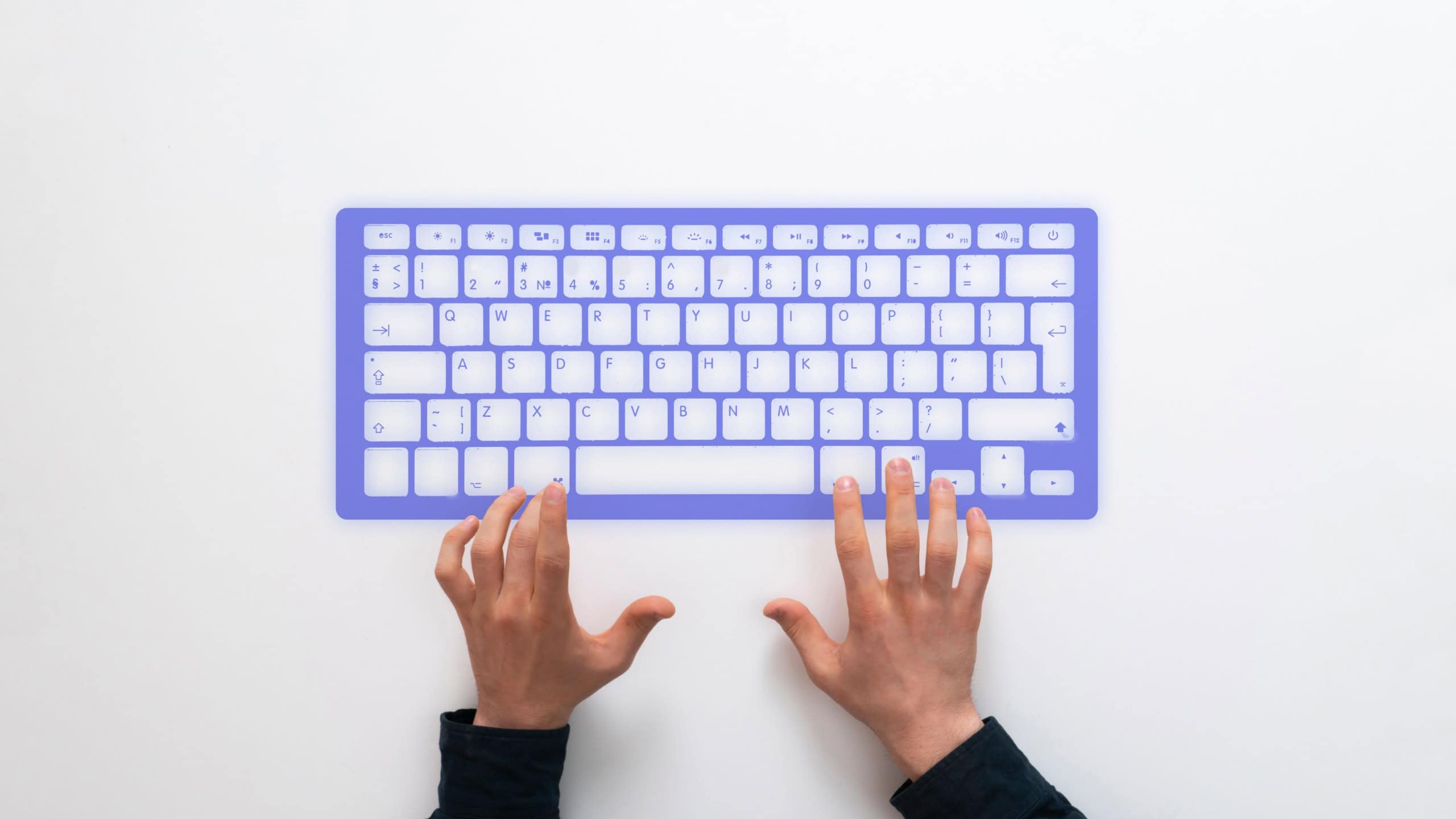 person using a hologram computer keyboard, futuristic technology concept