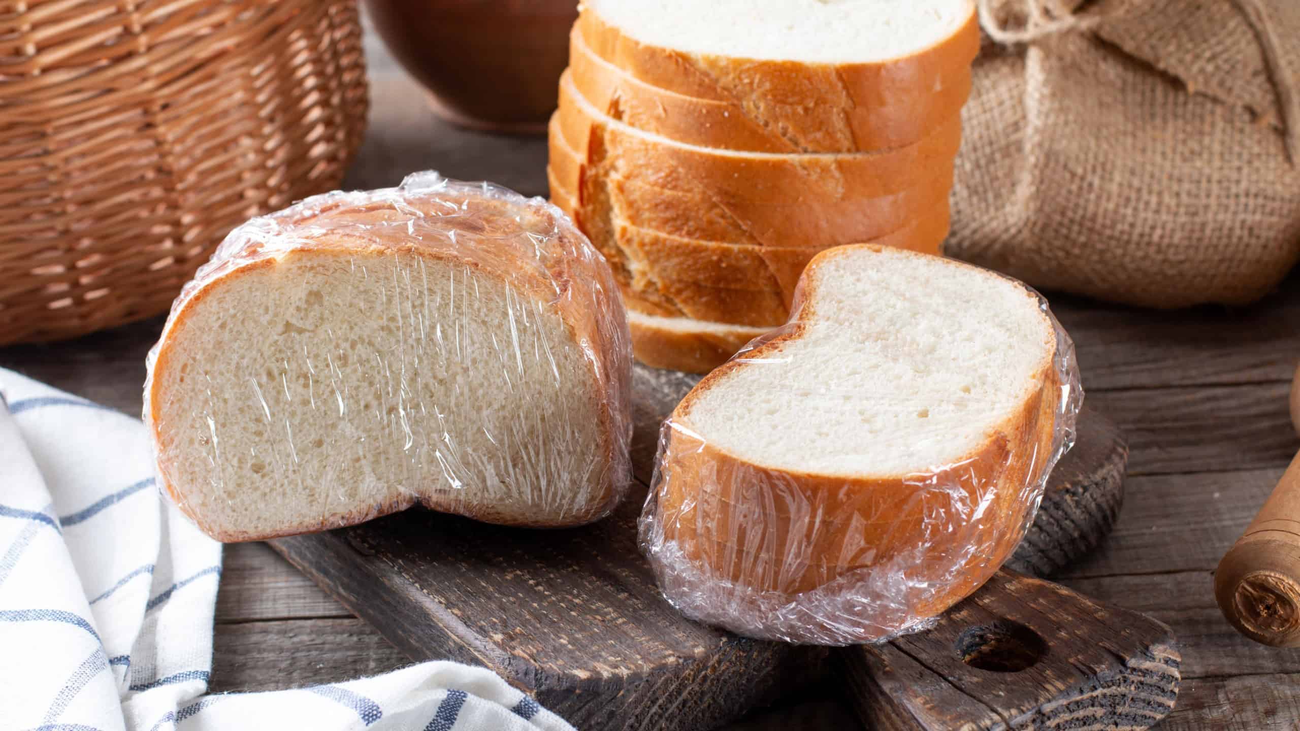 Bread packed for freezing. Frozen bread in storage bag. The frozen products