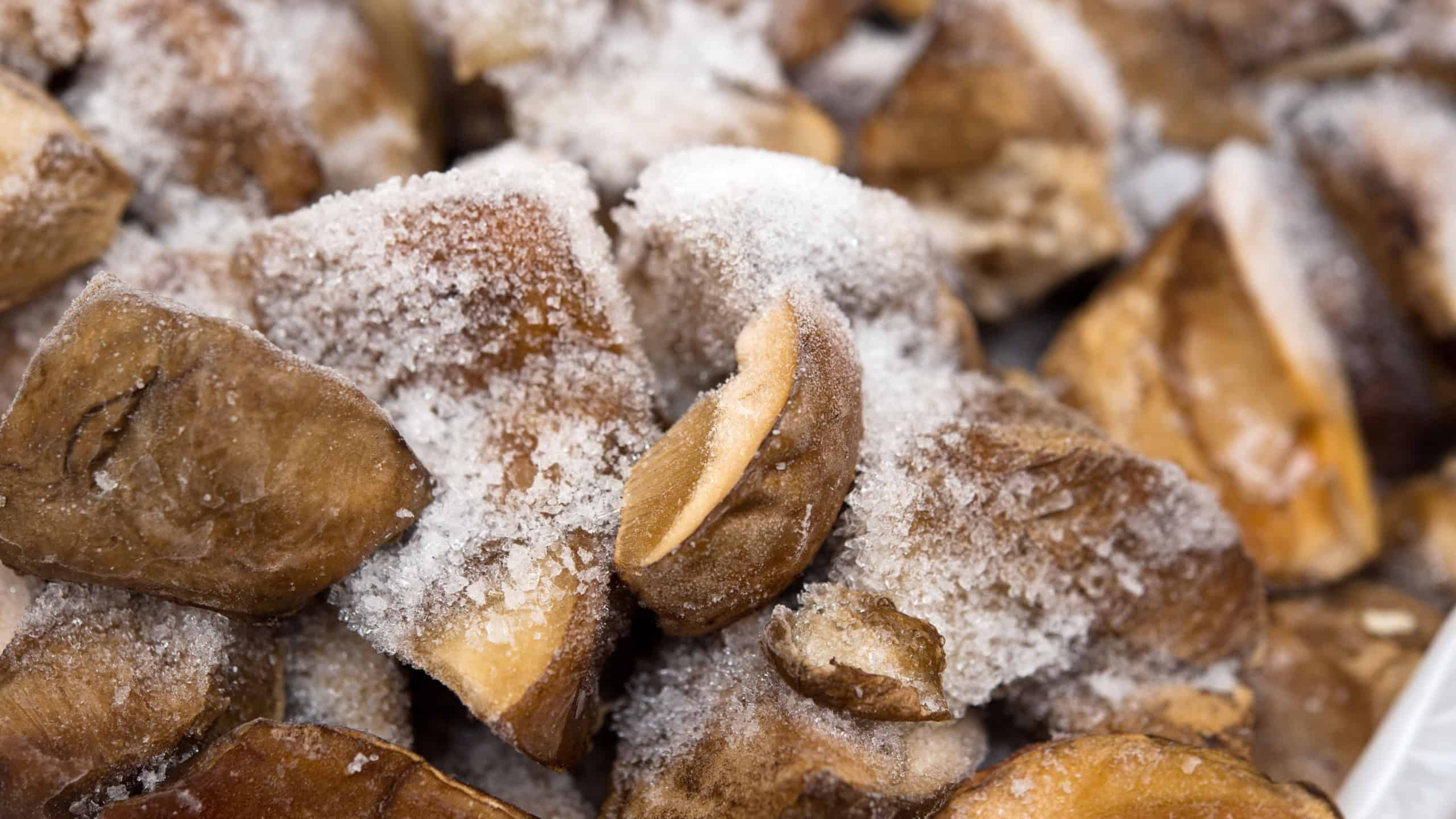 Frozen mushrooms as a background