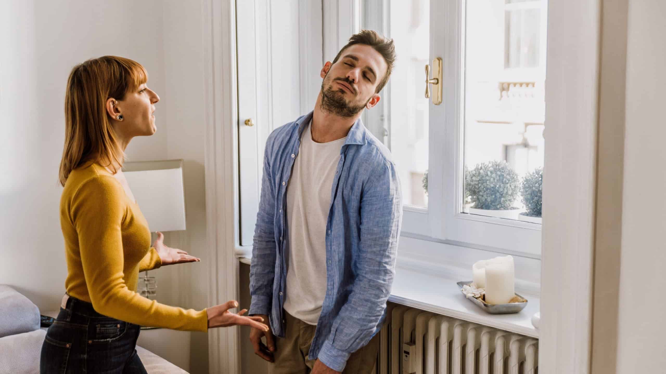 Couple fighting at home. Argue between man and woman, family problems