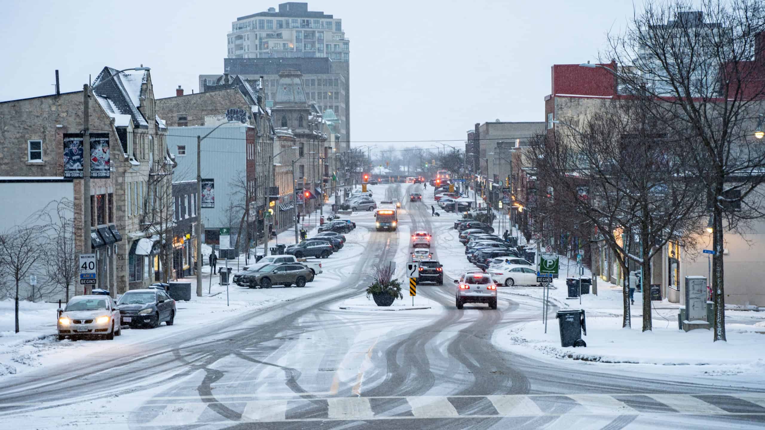 View of the streets of Guelph, Ontario in winter. Guelph, Canada - January 2, 2025.