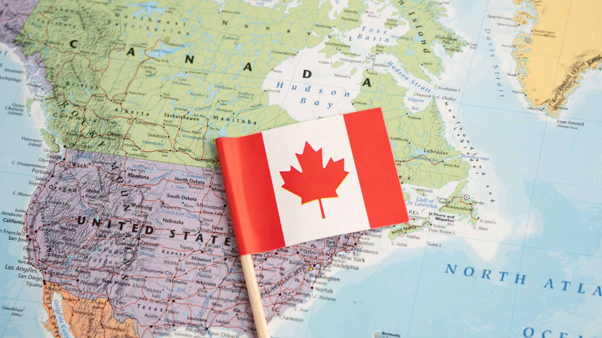 Canada flag on world map