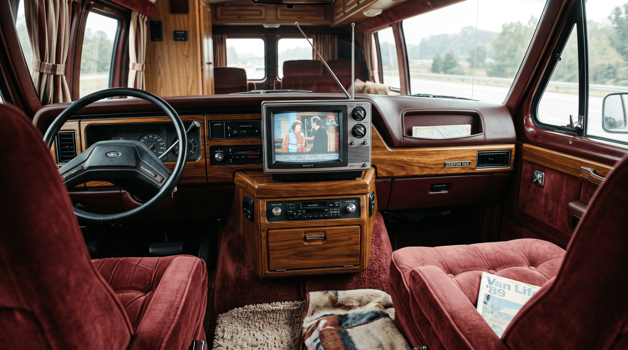 Dashboard television in car