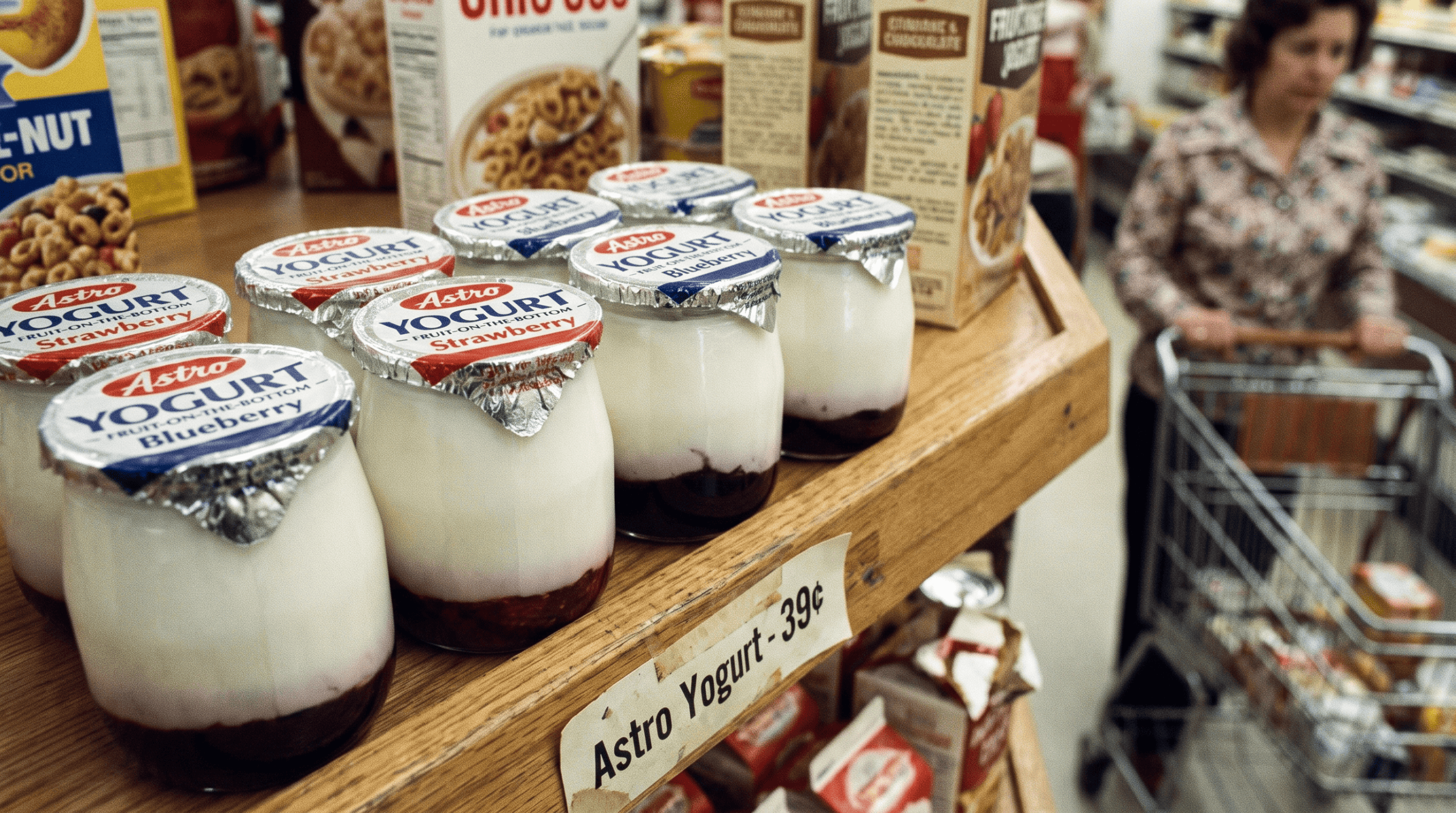 Astro Fruit-on-the-Bottom yogurt in glass jars