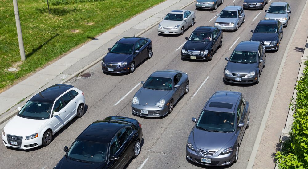 TORONTO, CANADA - JUNE 6 2014: Queue of Traffic on a road in central Toronto during the day