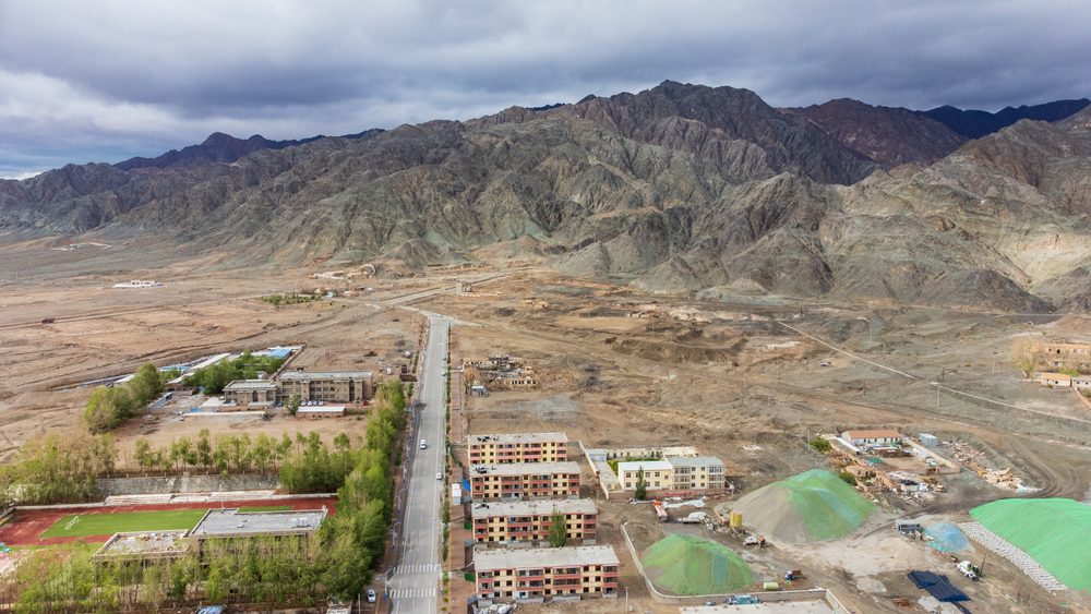 The town Xitieshan developed because of mining, located in Qinghai Province, China