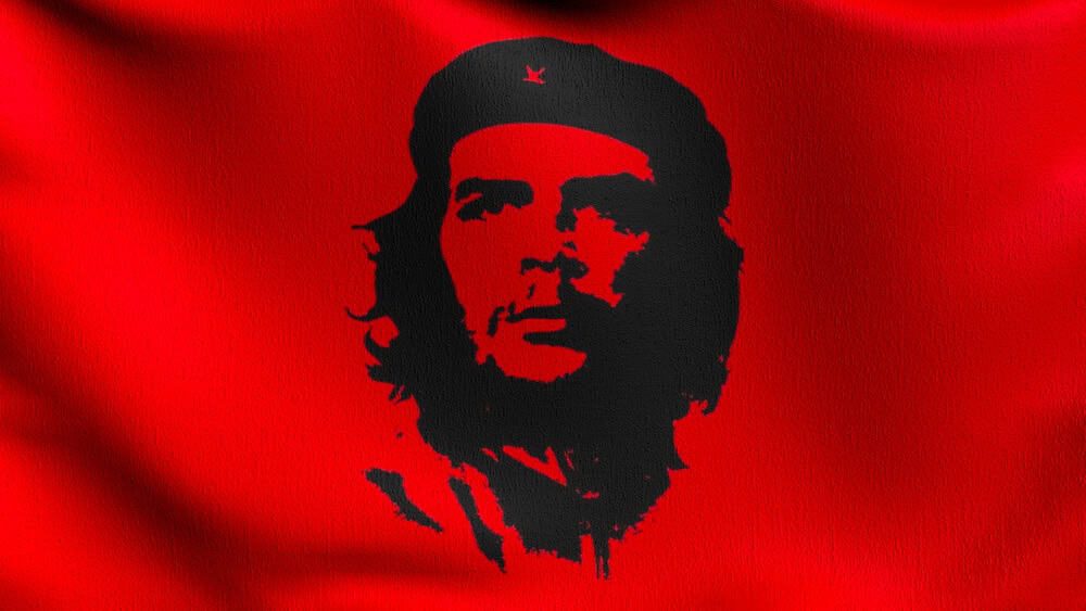 Che Guevara, Cuba flag blowing in the wind. 3D rendering illustration of waving sign
