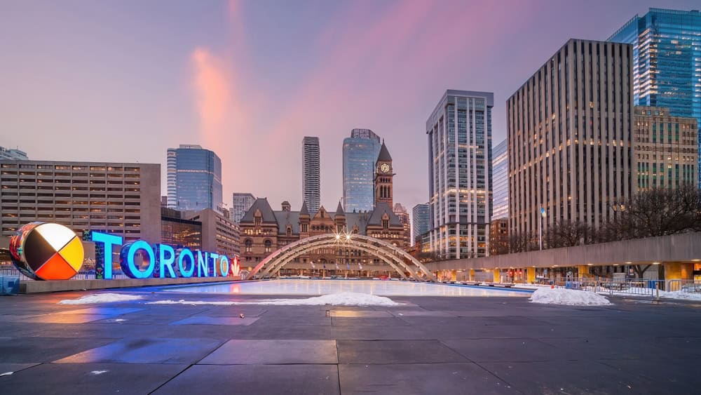 Downtown Toronto City skyline, cityscape of Ontario, Canada at twilight